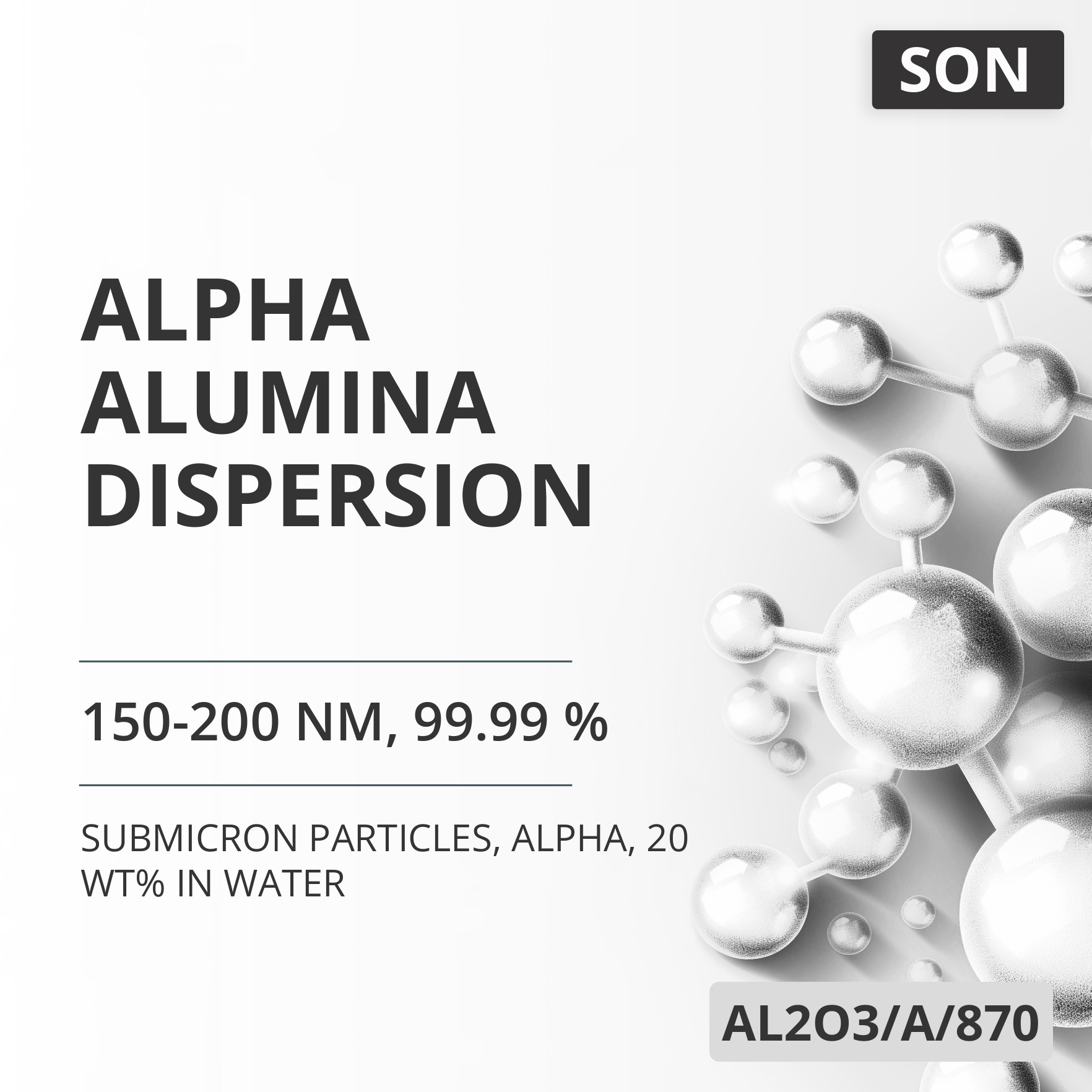 Alpha Alumina Dispersion, 150-200 nm, 99.99 %, Alpha, 20 wt% in Water (AL2O3/A/870)