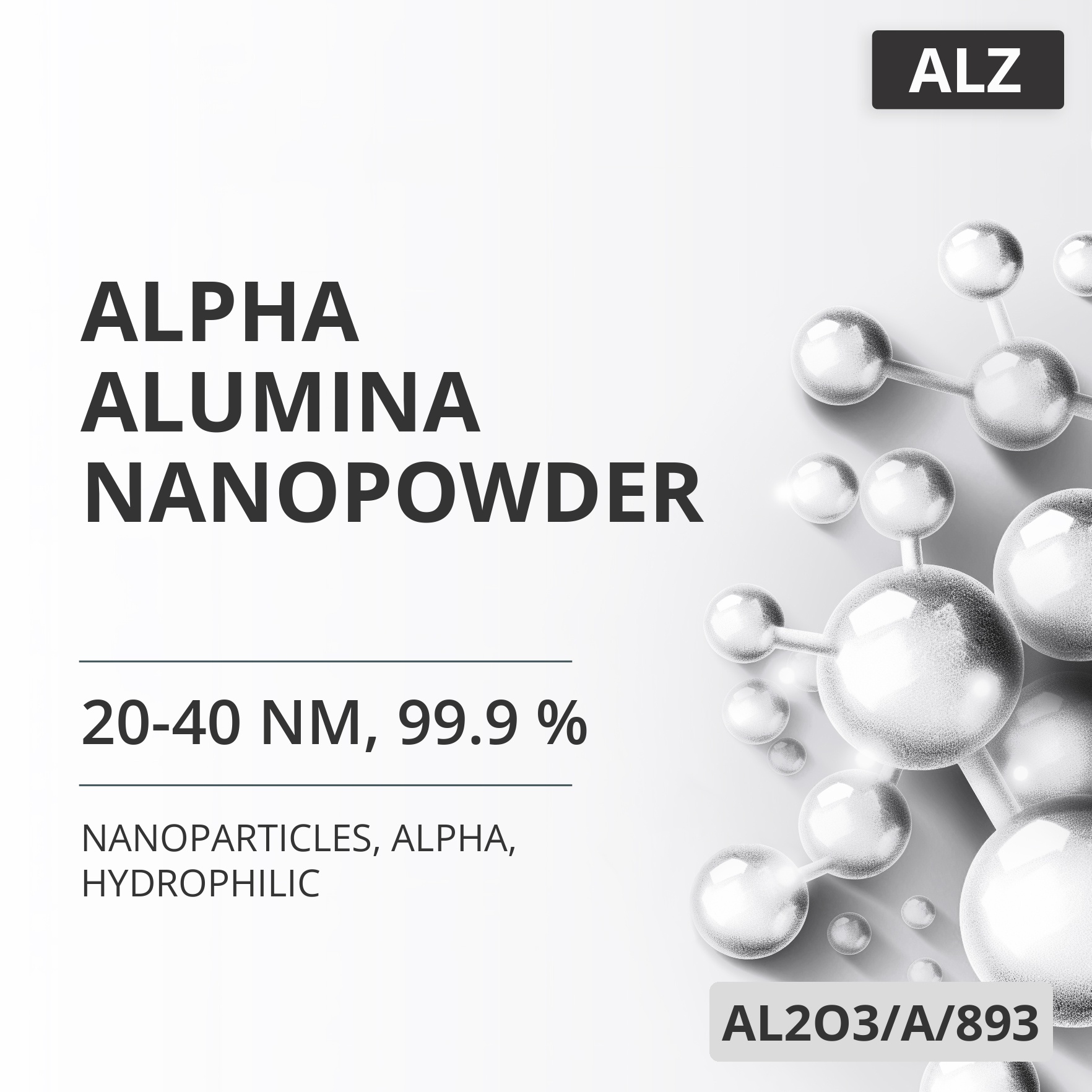 Alpha Alumina Nanopowder, 20-40 nm, 99.9 %, Alpha, Hydrophilic (AL2O3/A/893)