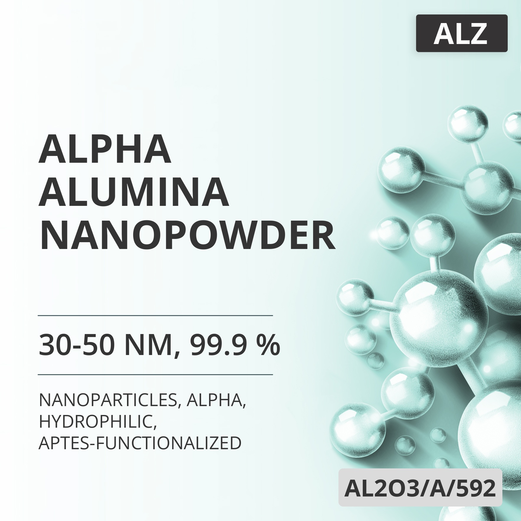 Alpha Alumina Nanopowder, 30-50 nm, 99.9 %, Alpha, Hydrophilic, APTES-Functionalized (AL2O3/A/592)