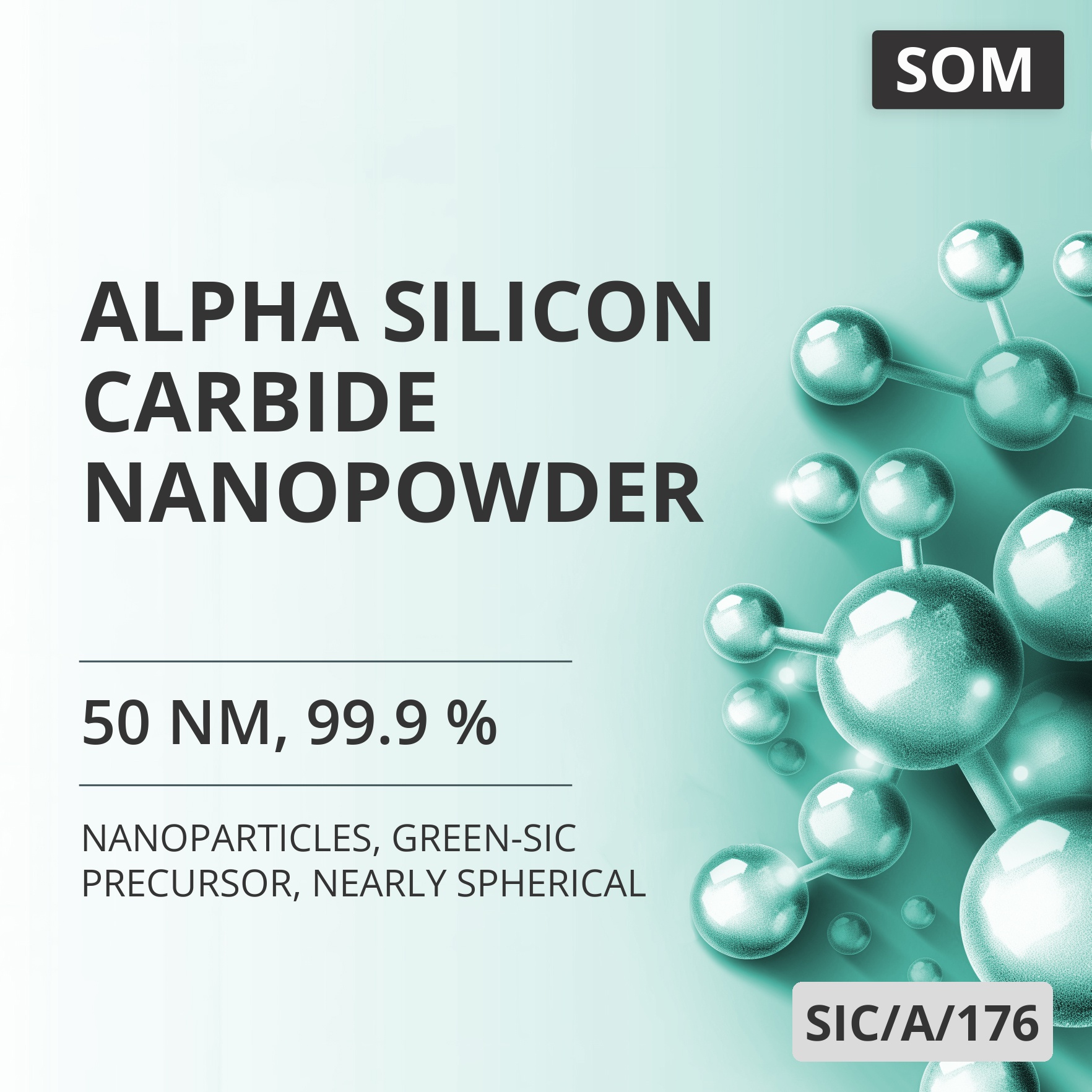 Alpha Silicon Carbide Nanopowder, 50 nm, 99.9 %, Green-SiC Precursor, Nearly Spherical (SIC/A/176)