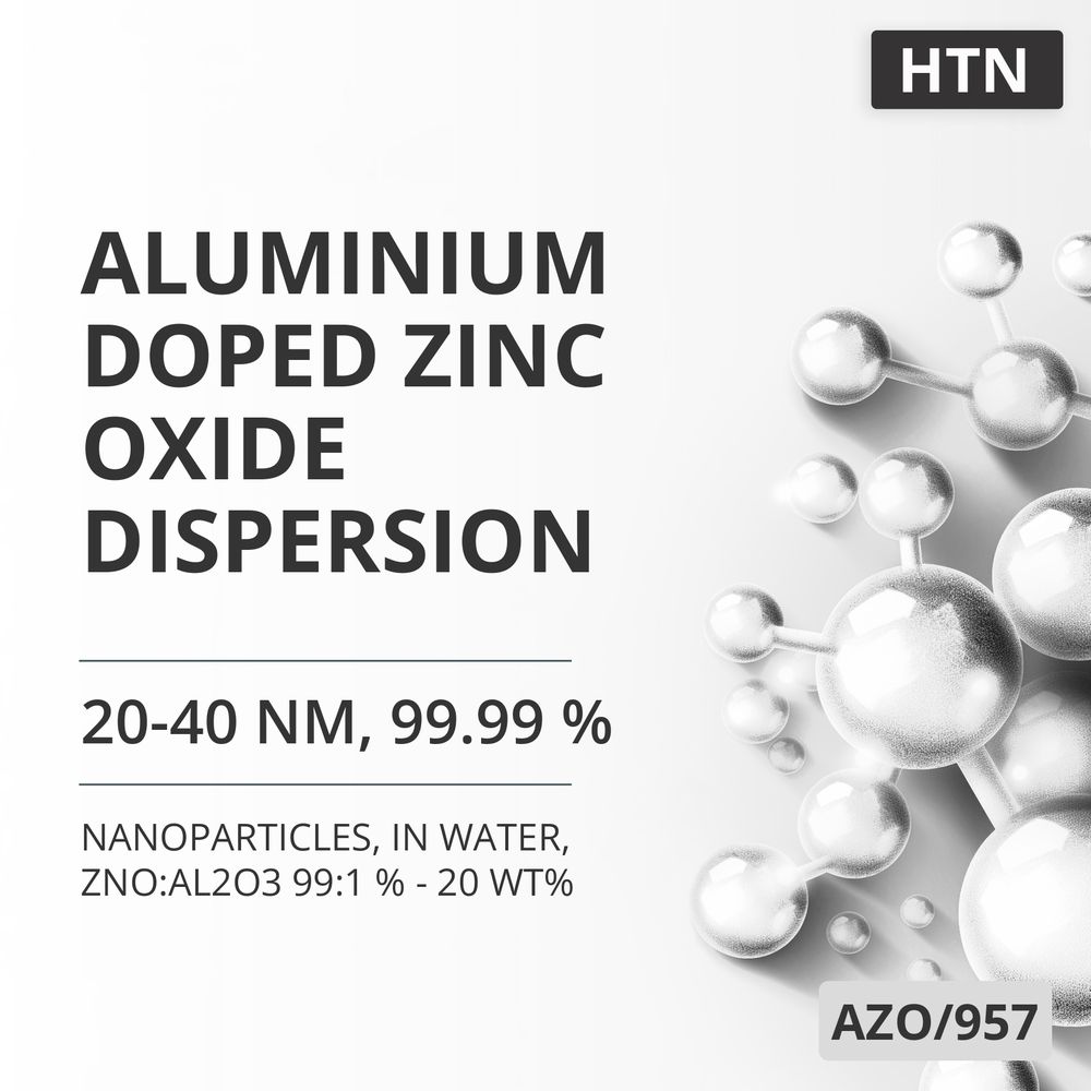 Aluminium-Doped Zinc Oxide Dispersion, 20-40 nm, 99.99 %, in Water, ZnO:Al2O3 99:1 % - 20 wt% (AZO/957)