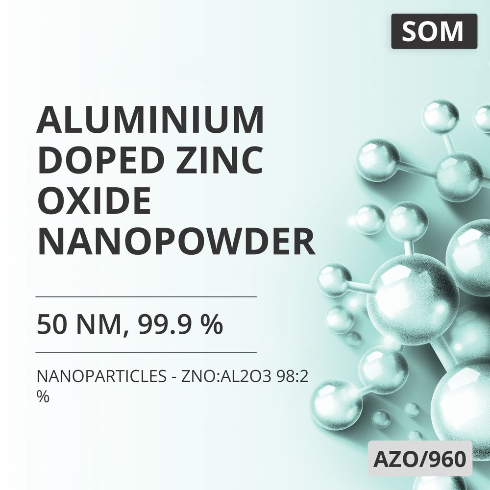Aluminium-Doped Zinc Oxide Nanopowder, 50 nm, 99.9 % - ZnO:Al2O3 98:2 % (AZO/960)