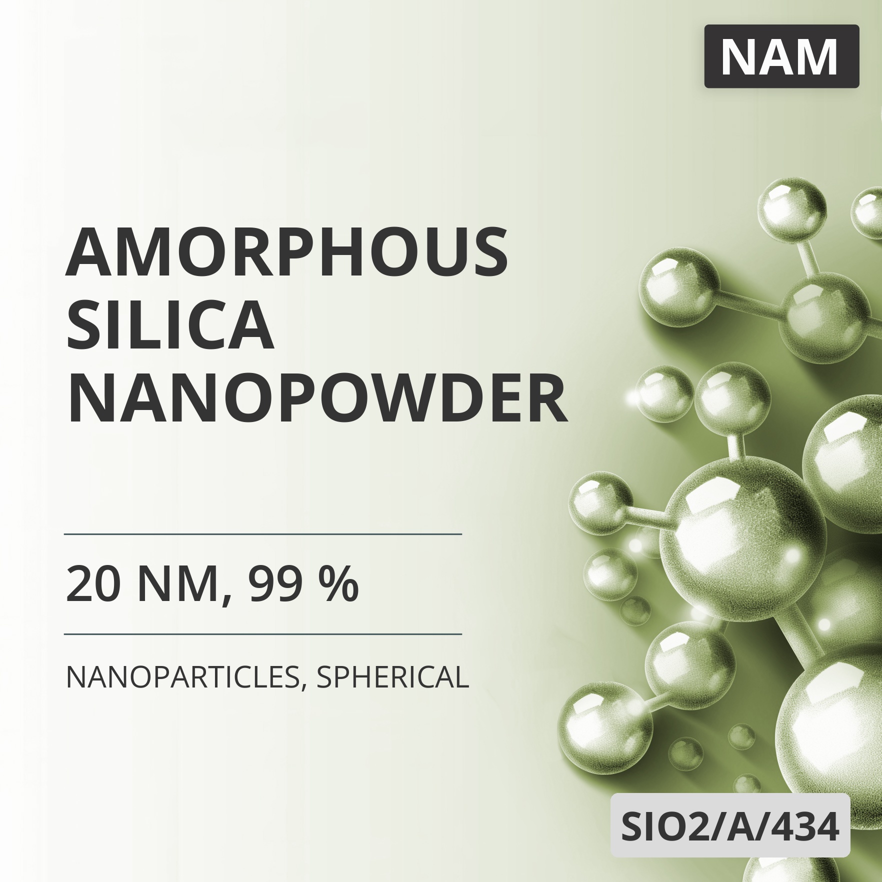 Amorphous Silica Nanopowder, 20 nm, 99 %, Spherical (SIO2/A/434)