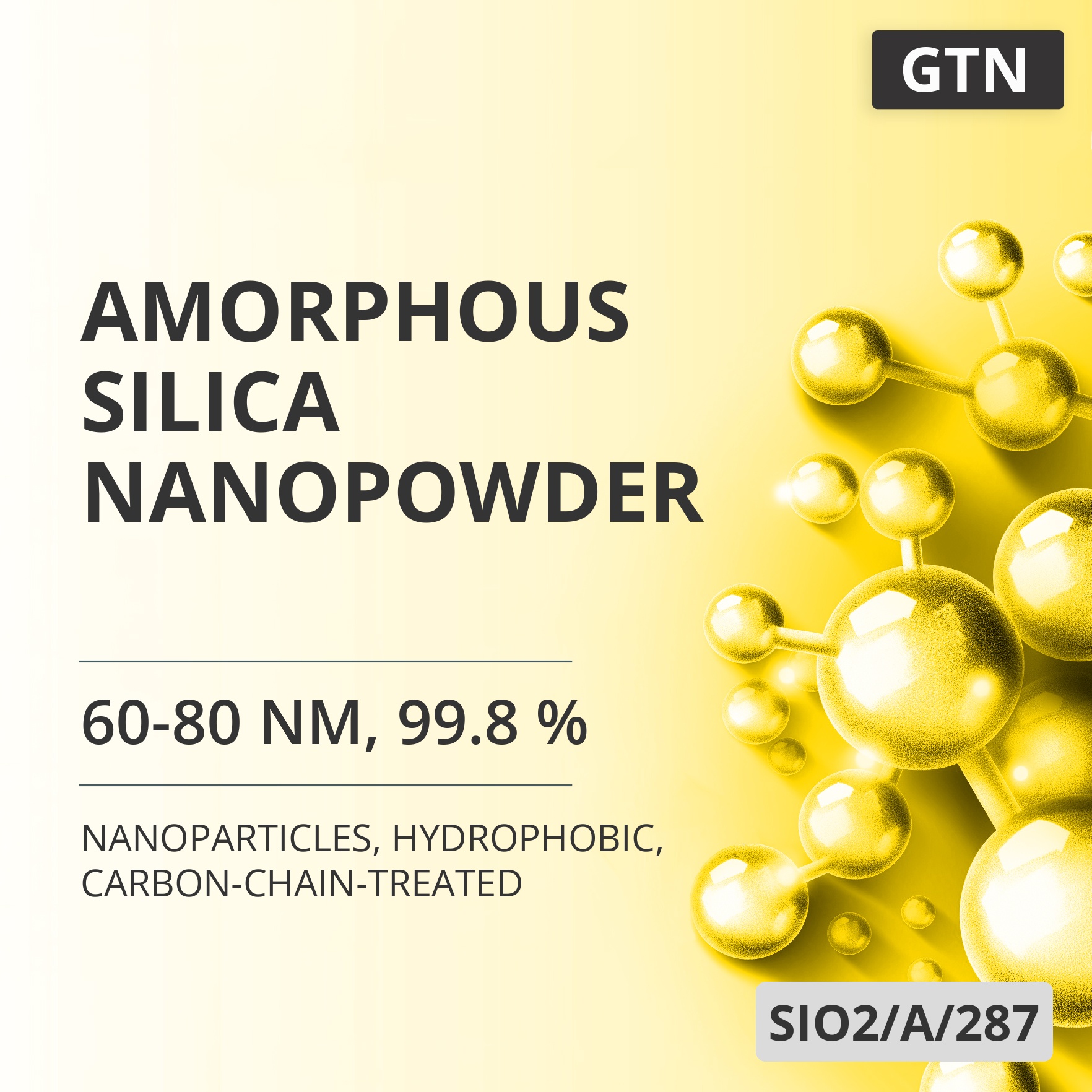 Amorphous Silica Nanopowder, 60-80 nm, 99.8 %, Hydrophobic, Carbon-Chain-Treated (SIO2/A/287)