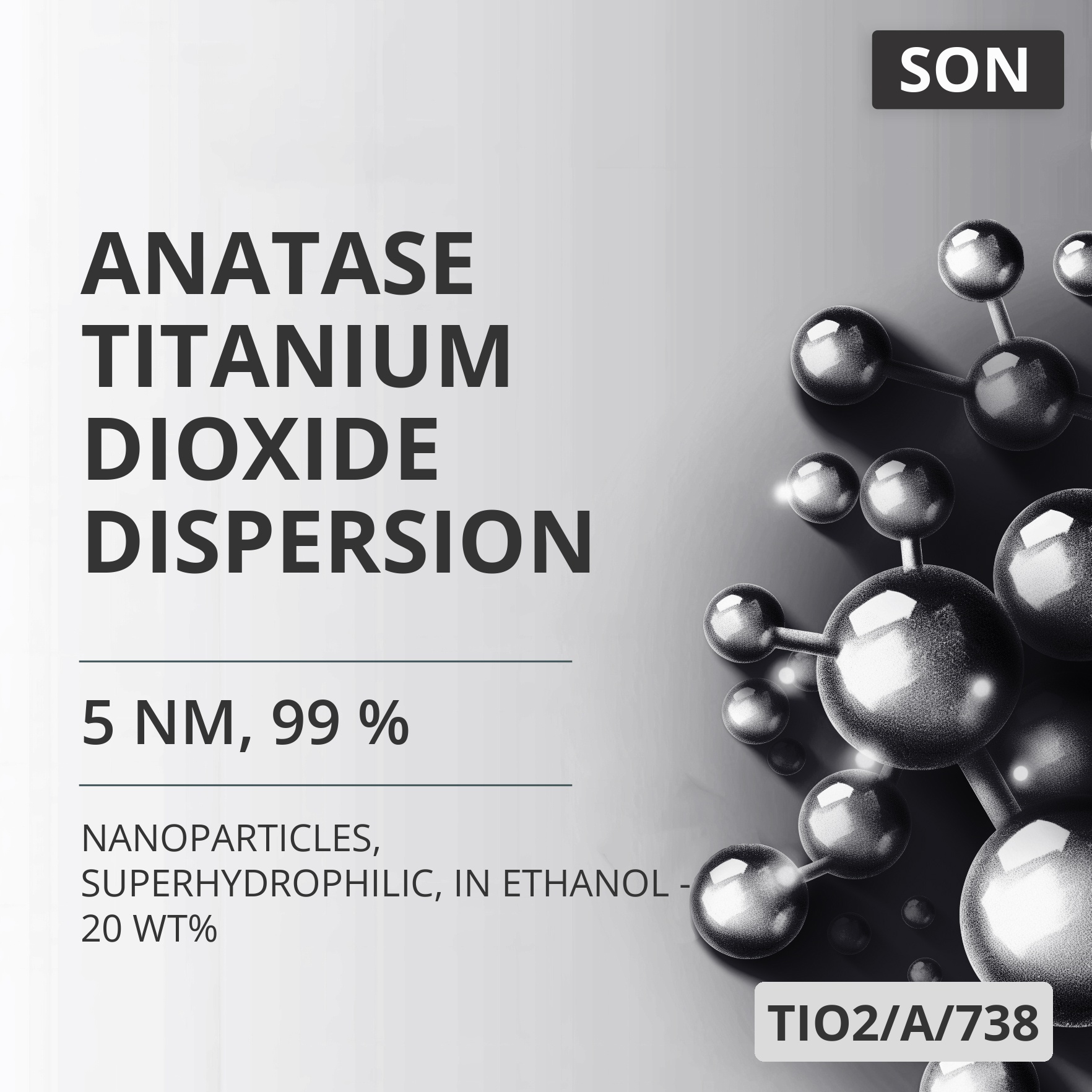Anatase Titanium Dioxide Dispersion, 5 nm, 99 %, Superhydrophilic, in Ethanol - 20 wt% (TIO2/A/738)