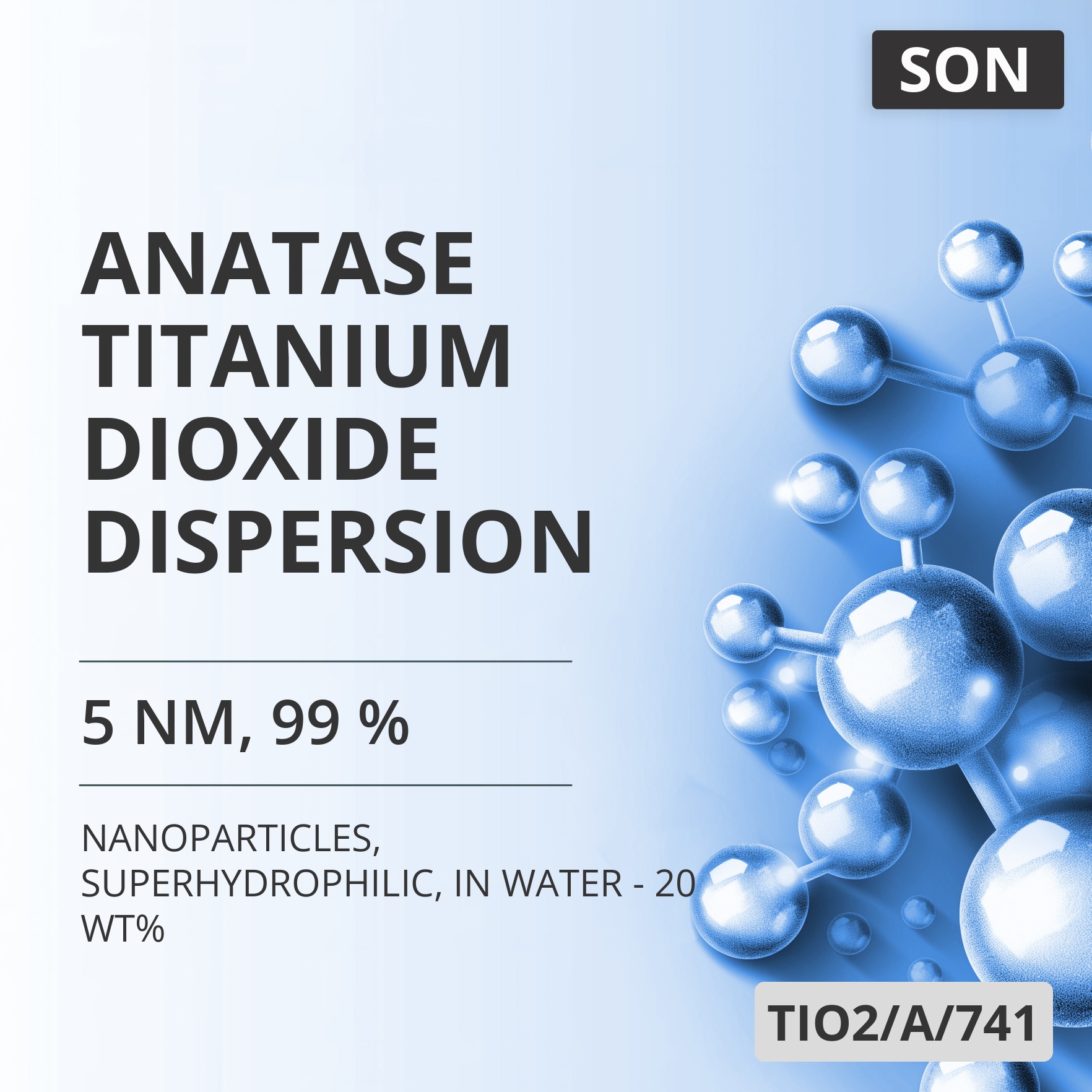 Anatase Titanium Dioxide Dispersion, 5 nm, 99 %, Superhydrophilic, in Water - 20 wt% (TIO2/A/741)