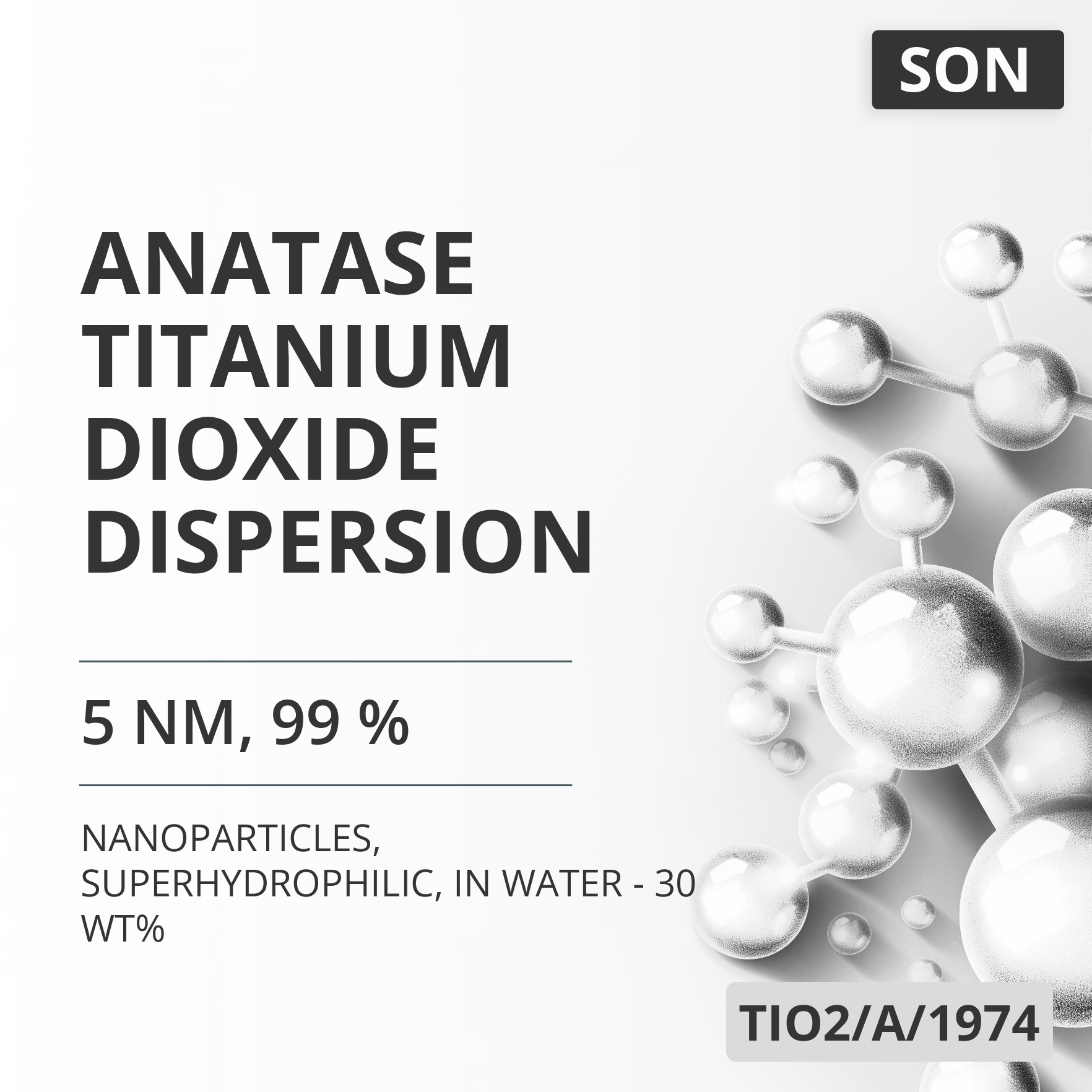Anatase Titanium Dioxide Dispersion, 5 nm, 99 %, Superhydrophilic, in Water - 30 wt% (TIO2/A/1974)