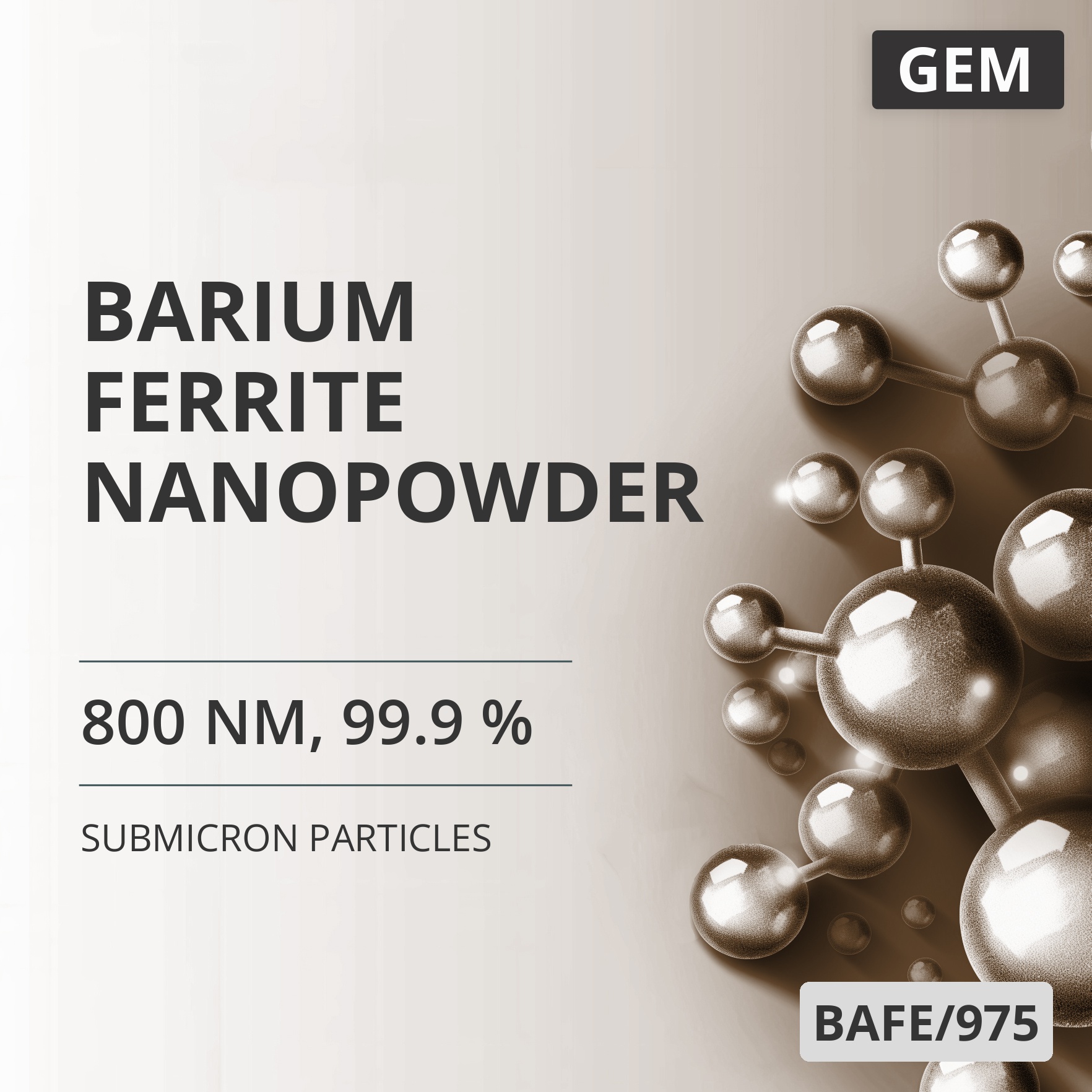 Barium Ferrite Nanopowder, 800 nm, 99.9 % (BAFE/975)
