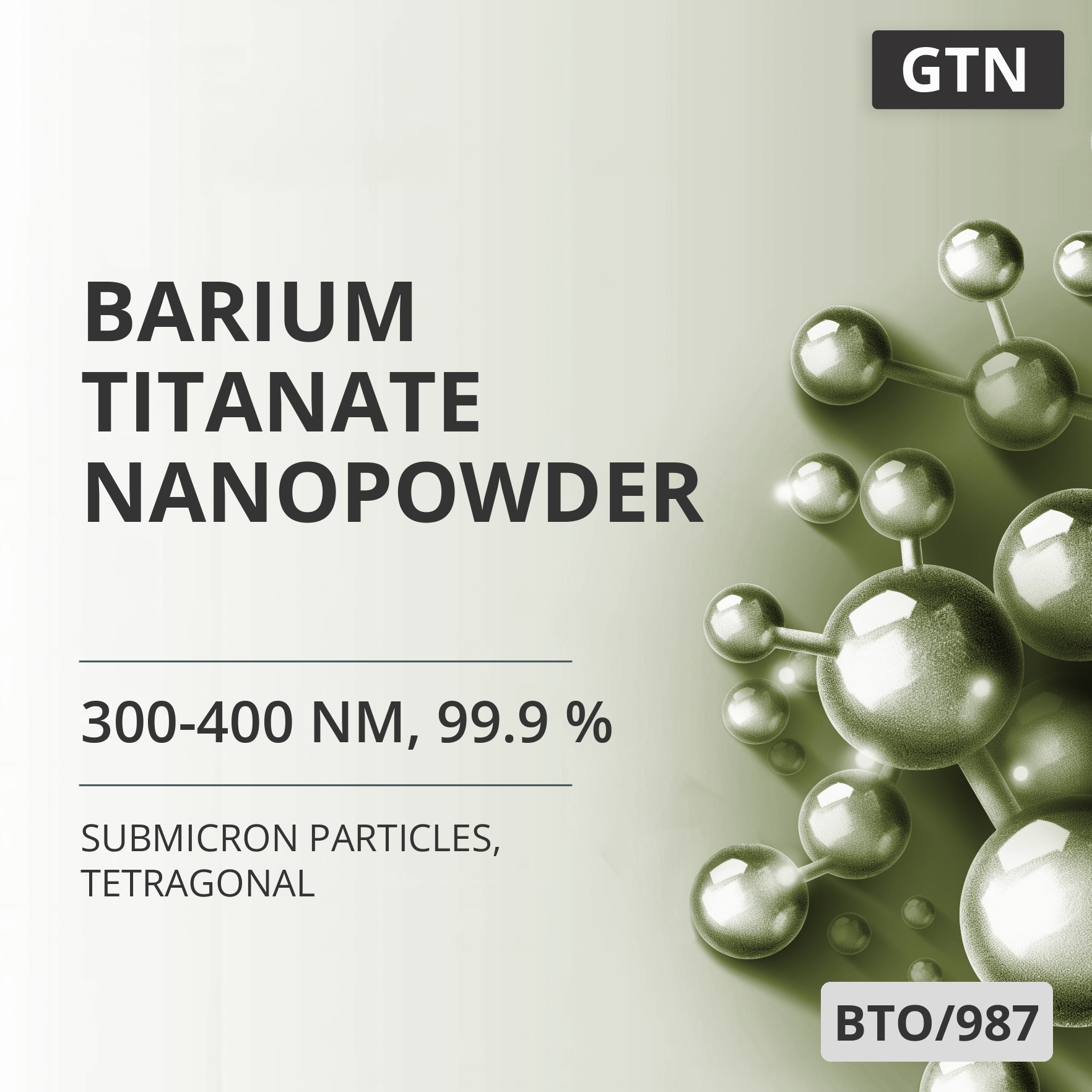 Barium Titanate Nanopowder, 300-400 nm, 99.9 %, Tetragonal (BTO/987)