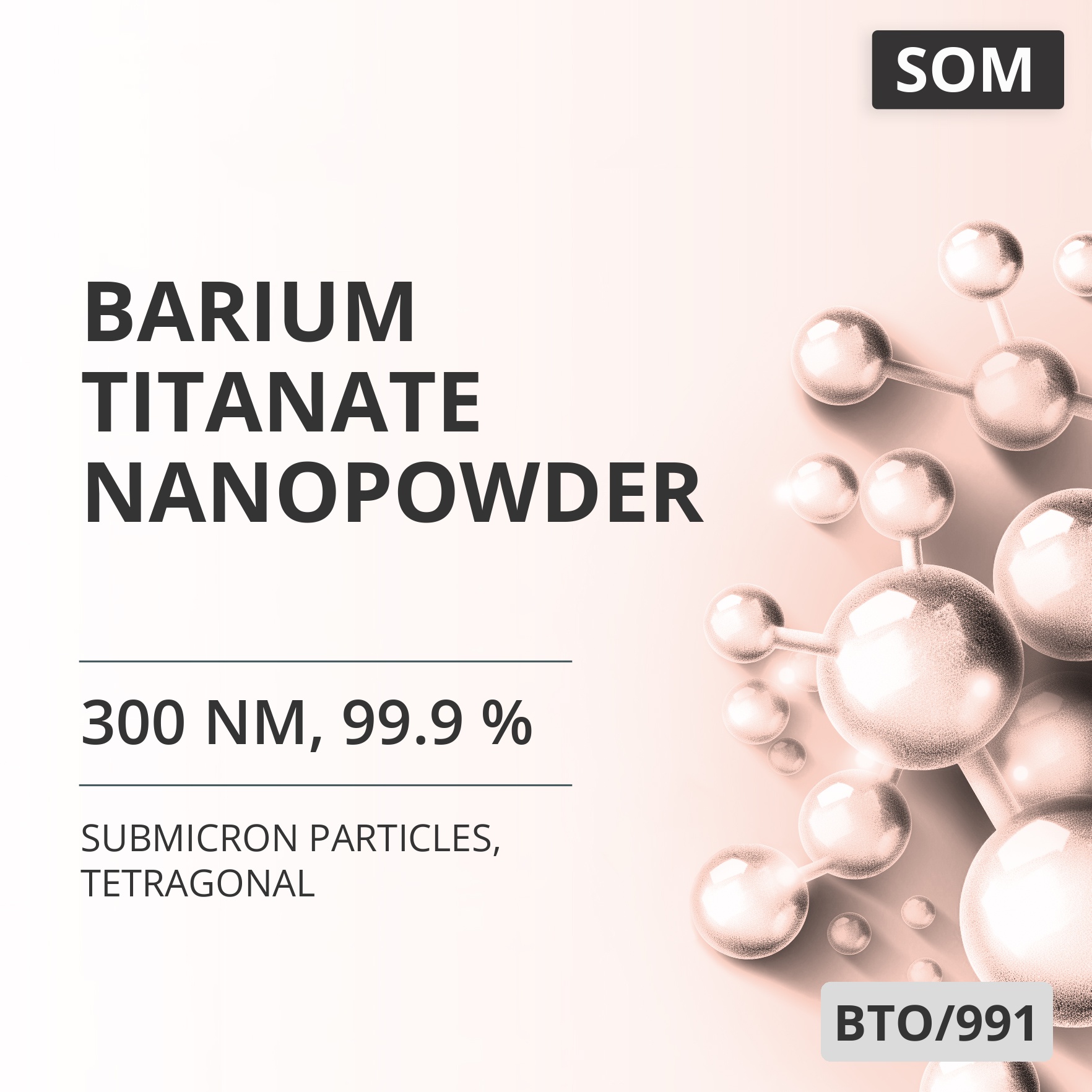 Barium Titanate Nanopowder, 300 nm, 99.9 %, Tetragonal (BTO/991)