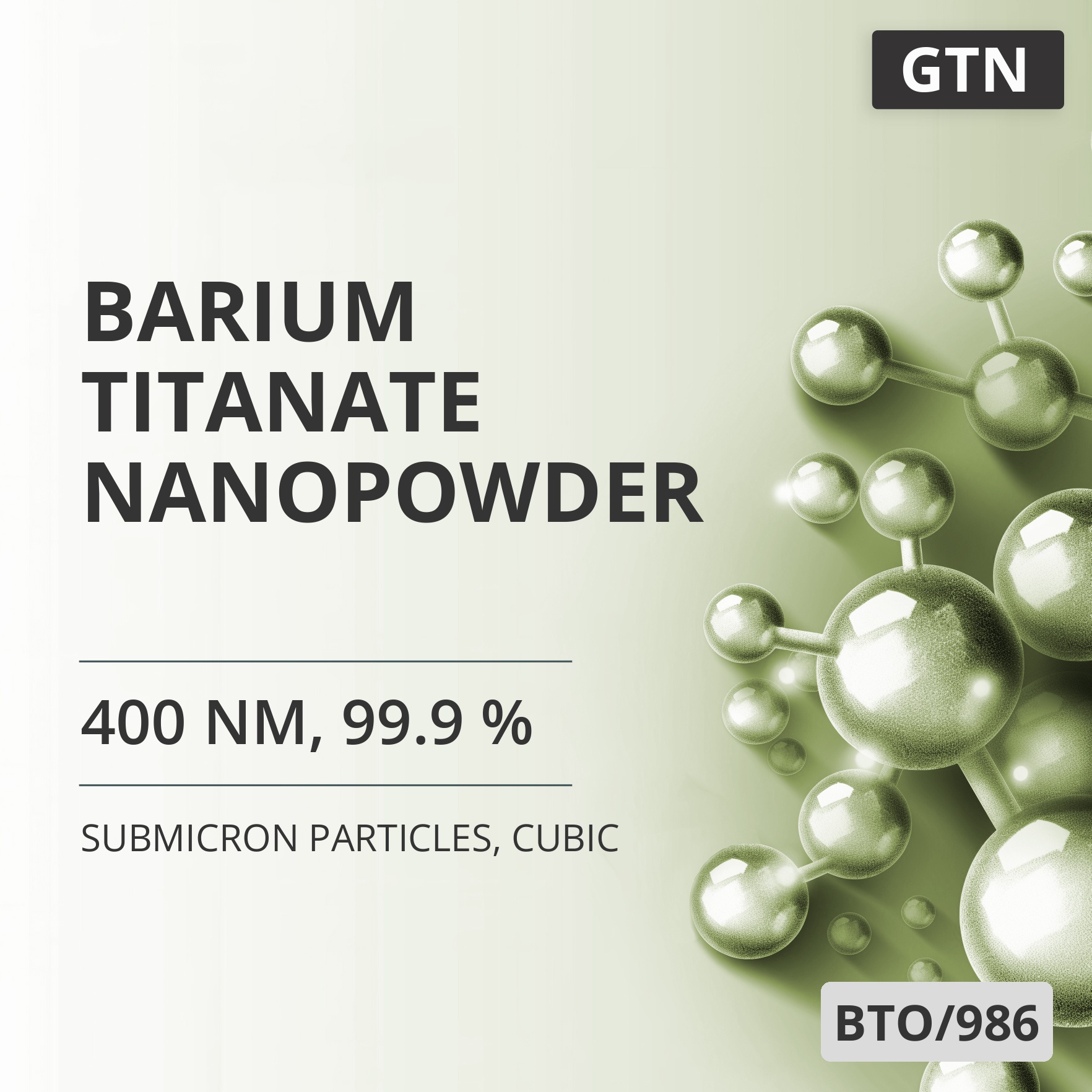 Barium Titanate Nanopowder, 400 nm, 99.9 %, Cubic (BTO/986)