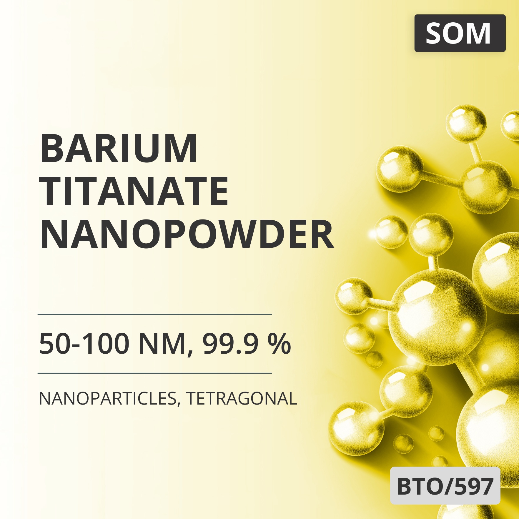 Barium Titanate Nanopowder, 50-100 nm, 99.9 %, Tetragonal (BTO/597)
