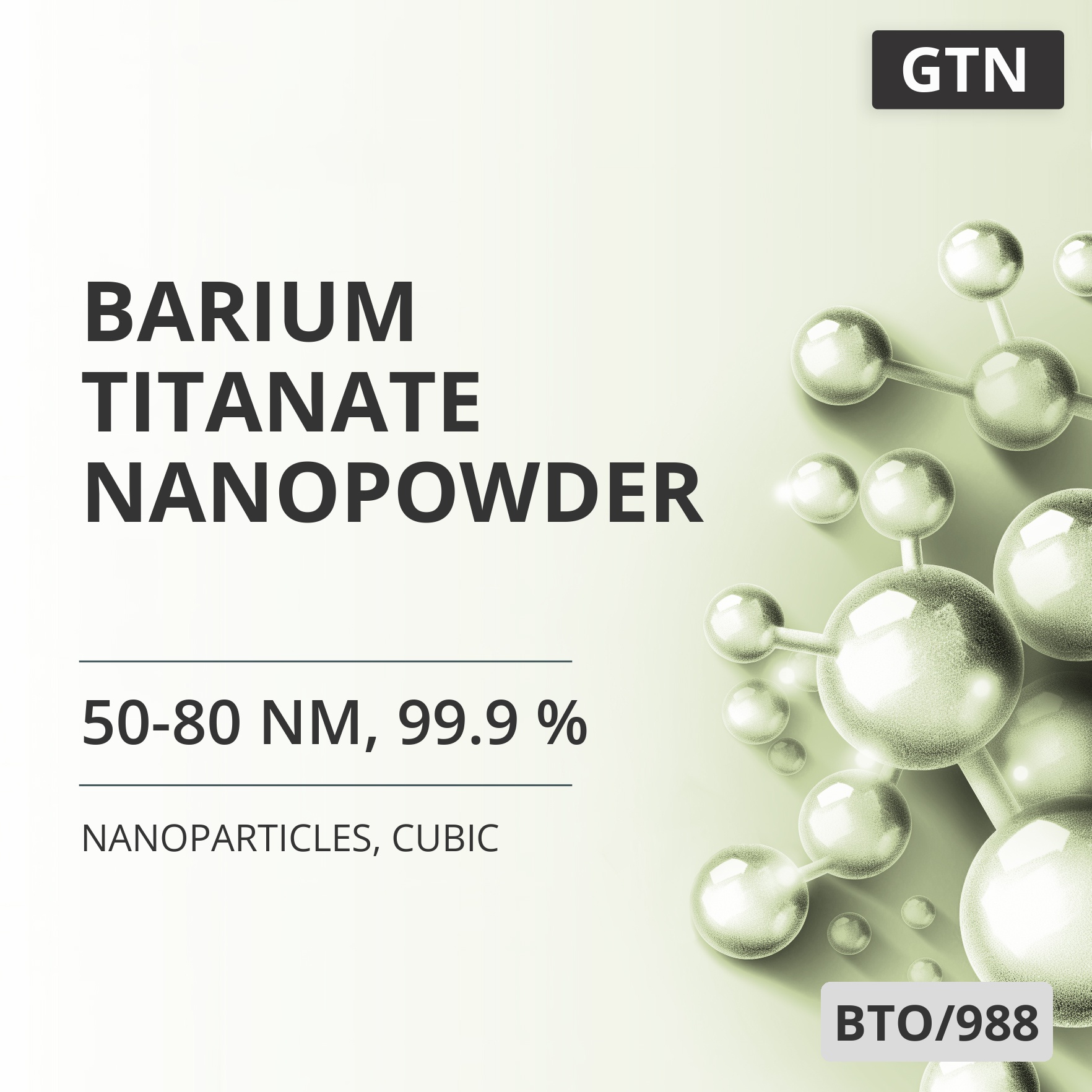 Barium Titanate Nanopowder, 50-80 nm, 99.9 %, Cubic (BTO/988)