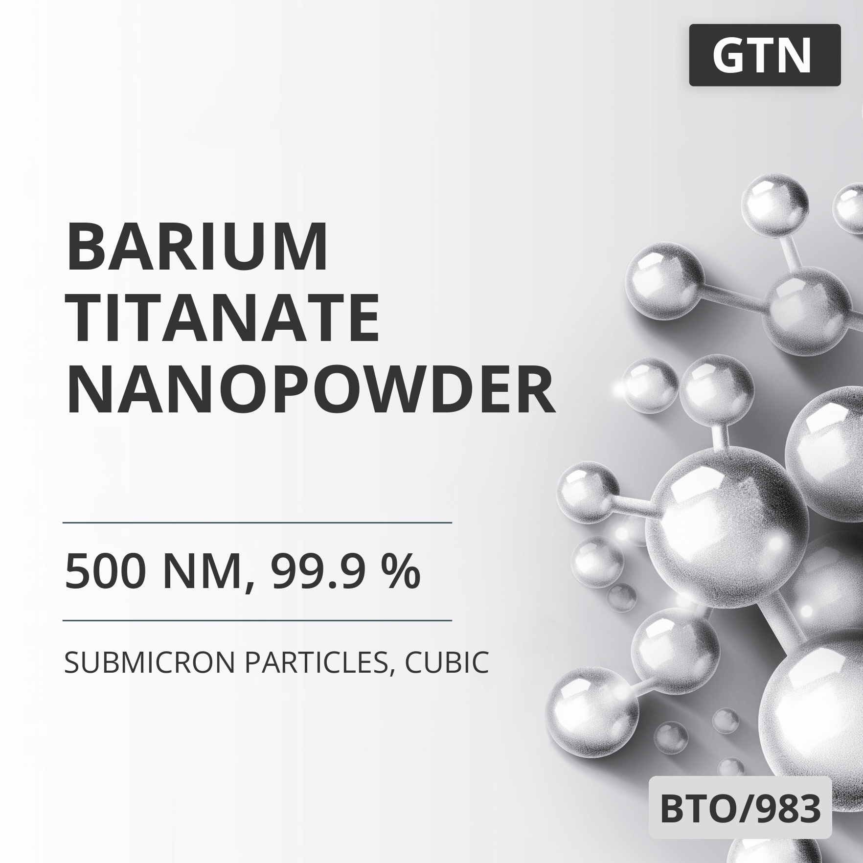 Barium Titanate Nanopowder, 500 nm, 99.9 %, Cubic (BTO/983)