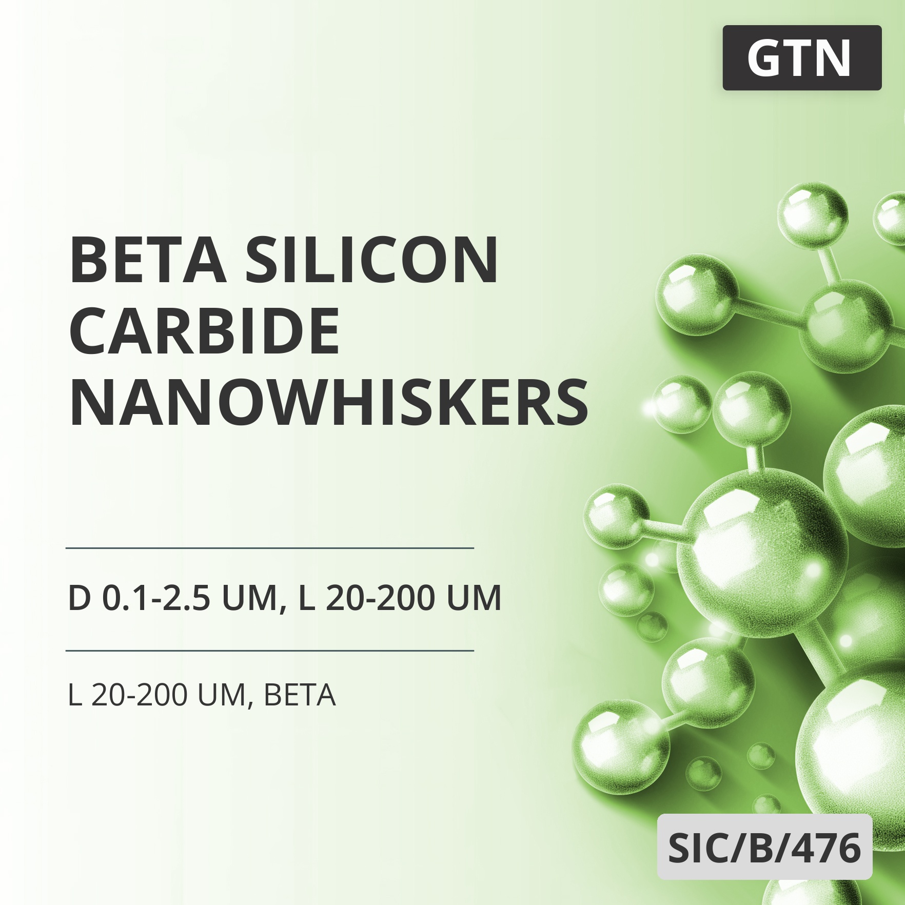 Beta Silicon Carbide Nanowhiskers, D 0.1-2.5 um, L 20-200 um, 99 %, L 20-200 um, Beta (SIC/B/476)