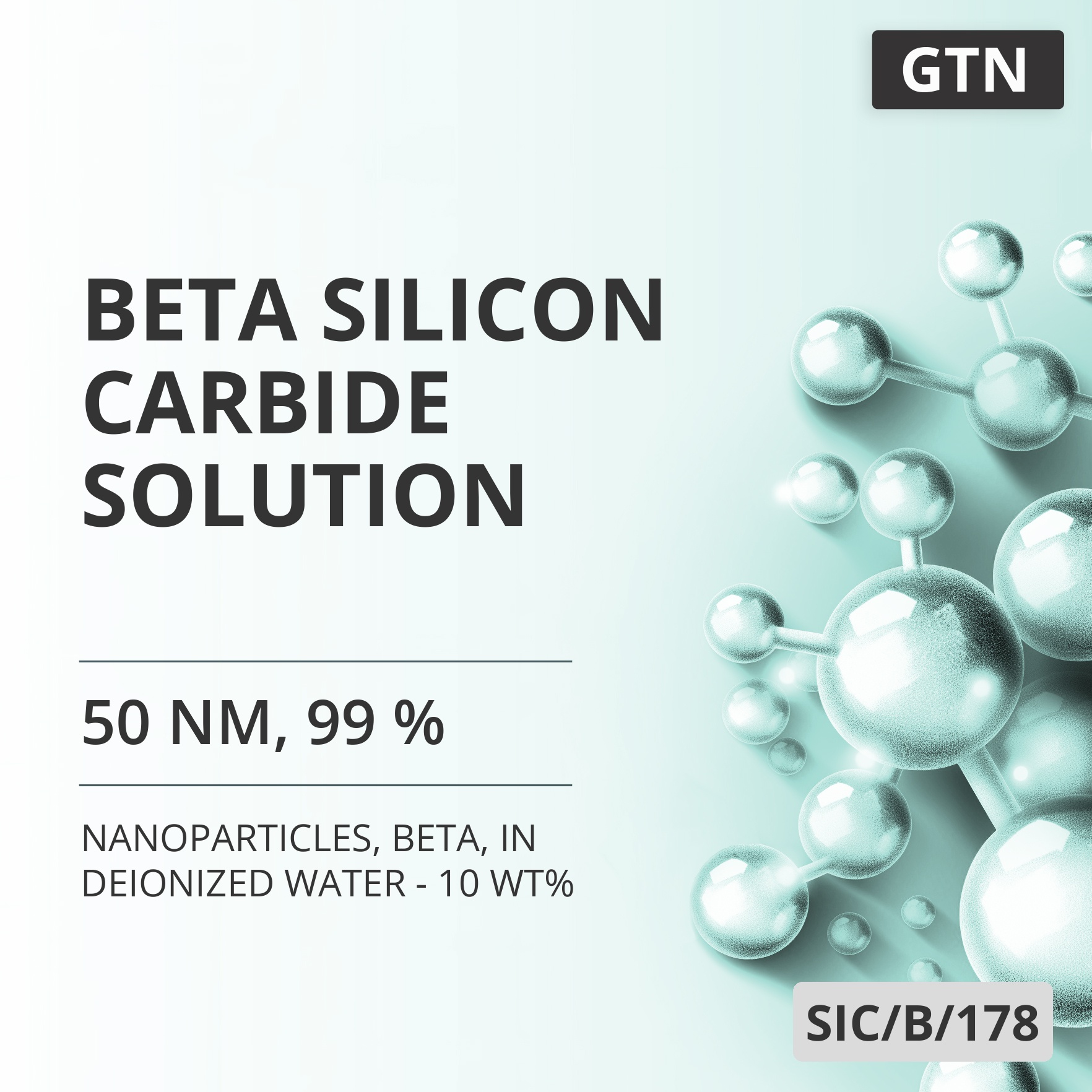 Beta Silicon Carbide Solution, 50 nm, 99 %, Beta, in Deionized Water - 10 wt% (SIC/B/178)