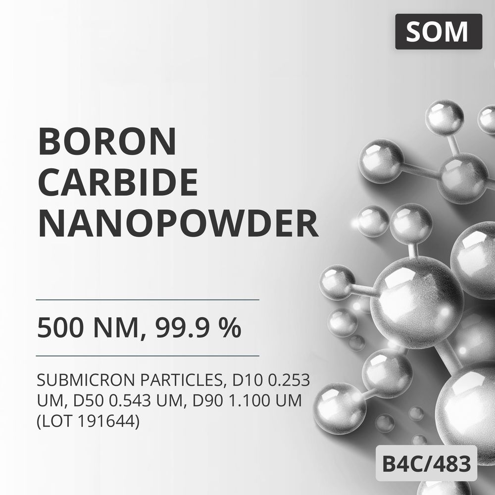 Boron Carbide Nanopowder, 500 nm, 99.9 %, D10 0.253 Um, D50 0.543 Um, D90 1.100 Um (Lot 191644) (B4C/483)
