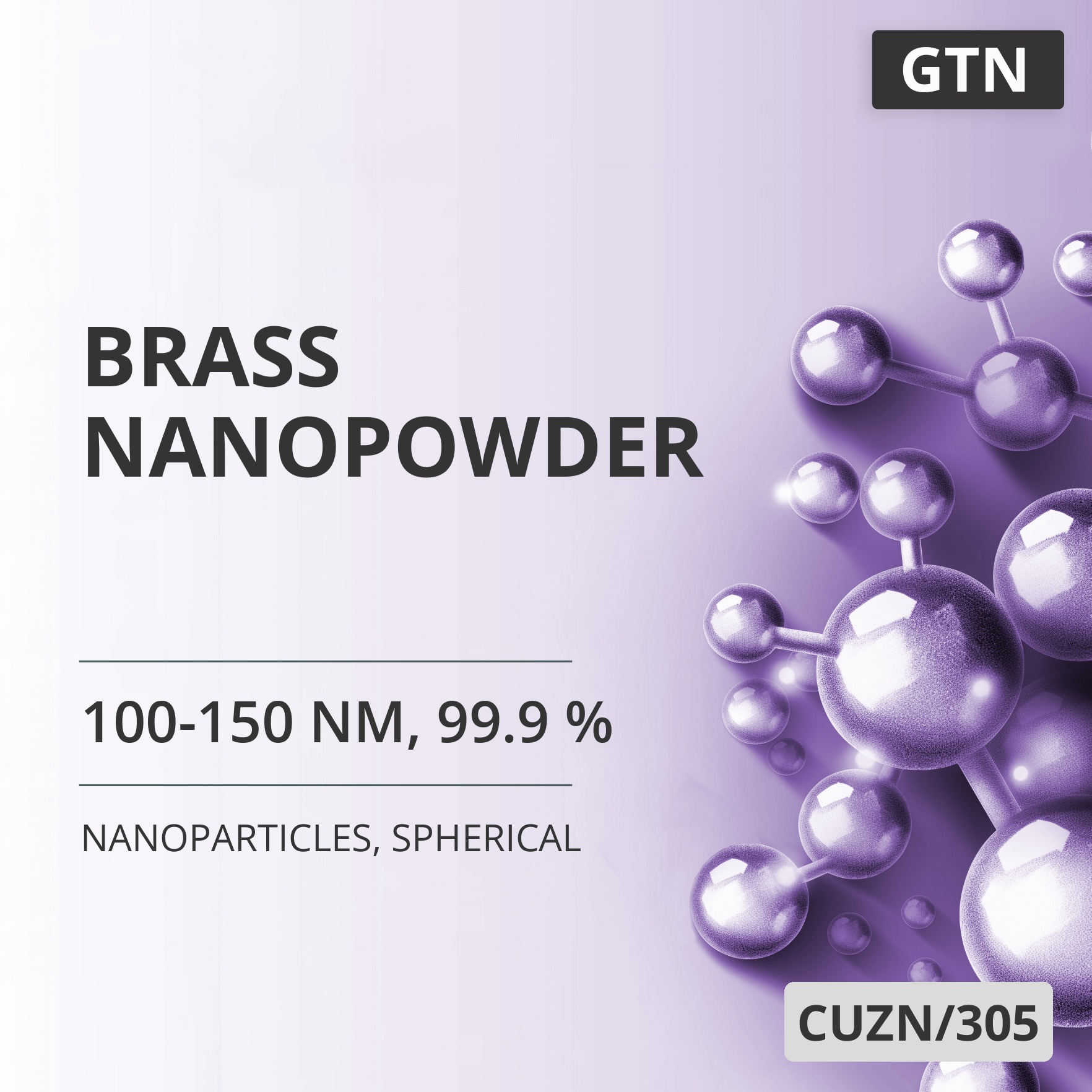 Brass Nanopowder, 100-150 nm, 99.9 %, Spherical (CUZN/305)