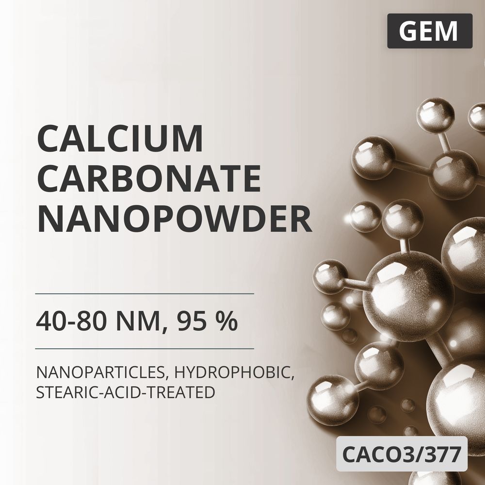Calcium Carbonate Nanopowder, 40-80 nm, 95 %, Hydrophobic, Stearic-Acid-Treated (CACO3/377)
