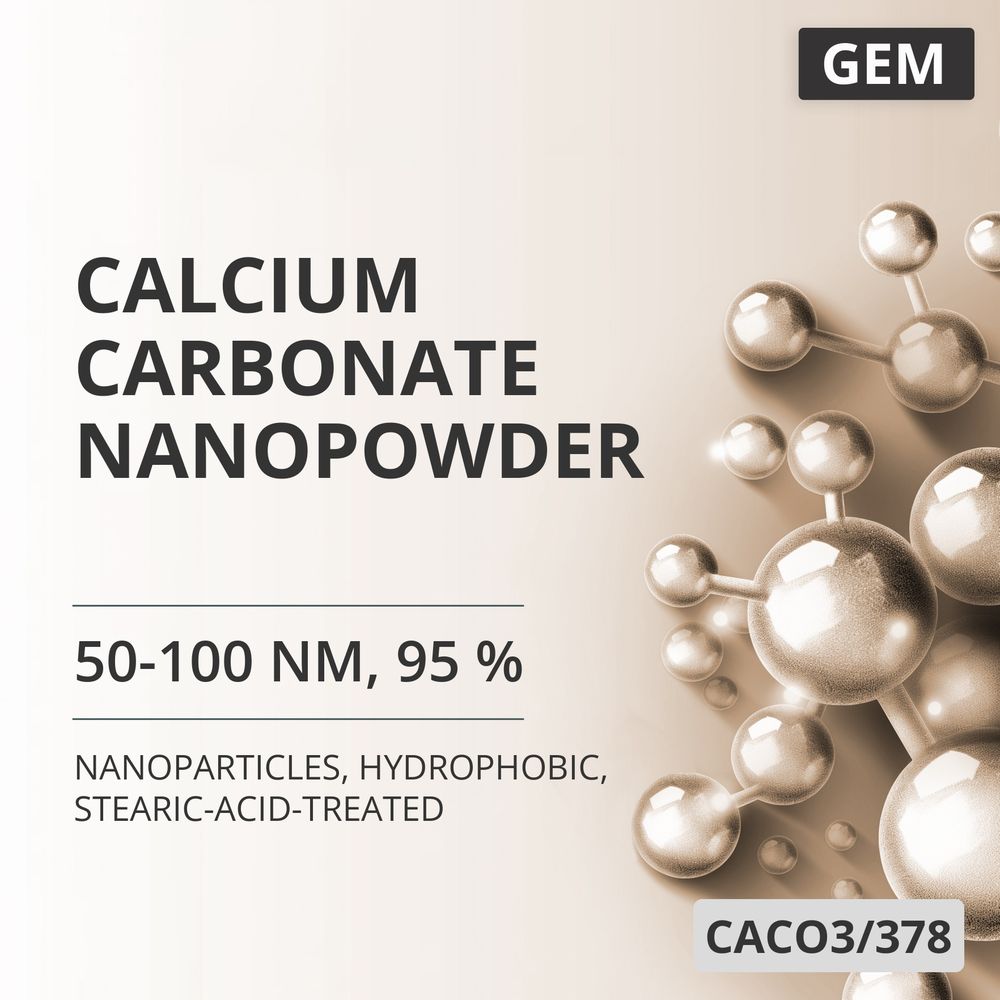 Calcium Carbonate Nanopowder, 50-100 nm, 95 %, Hydrophobic, Stearic-Acid-Treated (CACO3/378)