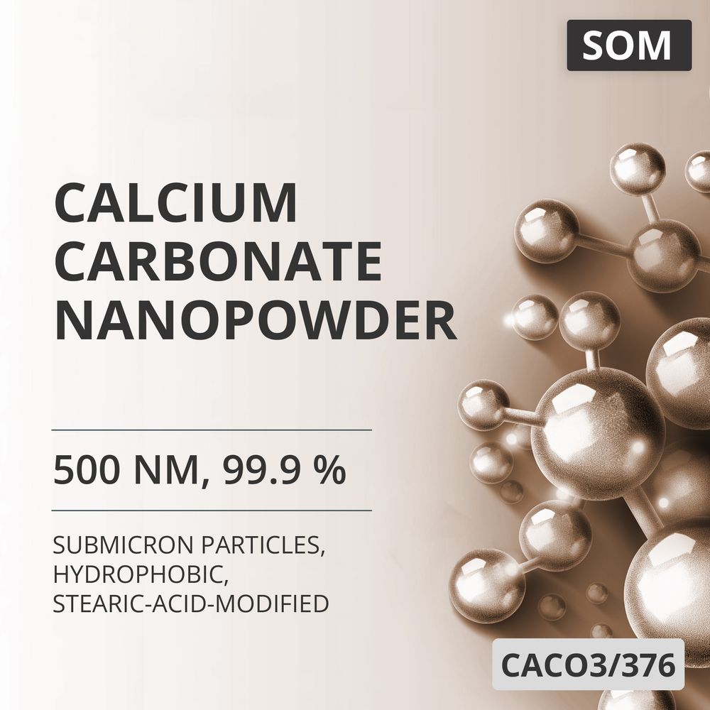 Calcium Carbonate Nanopowder, 500 nm, 99.9 %, Hydrophobic, Stearic-Acid-Modified (CACO3/376)