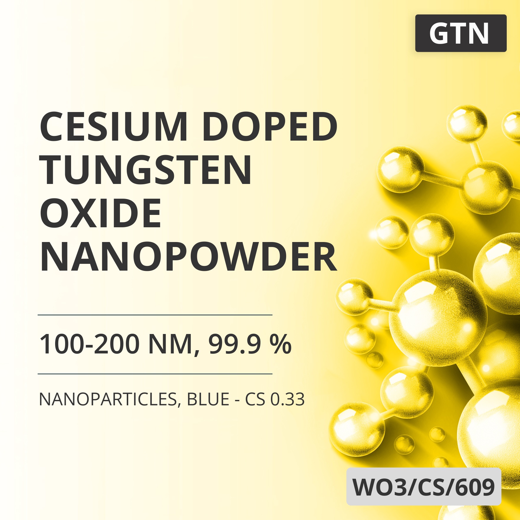 Cesium-Doped Tungsten Oxide Nanopowder, 100-200 nm, 99.9 %, Blue - Cs 0.33 (WO3/CS/609)
