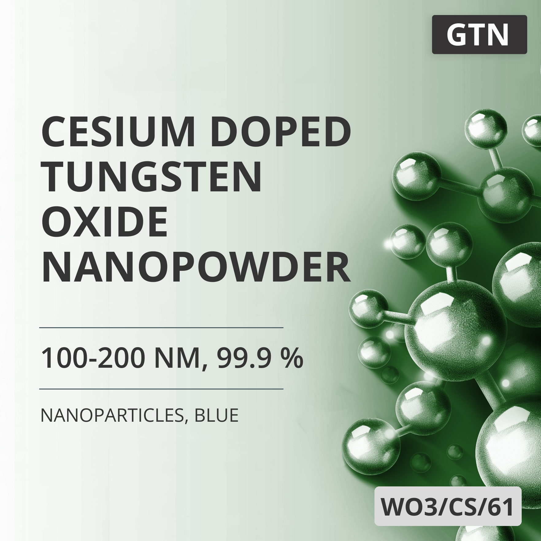 Cesium-Doped Tungsten Oxide Nanopowder, 100-200 nm, 99.9 %, Blue (WO3/CS/61)