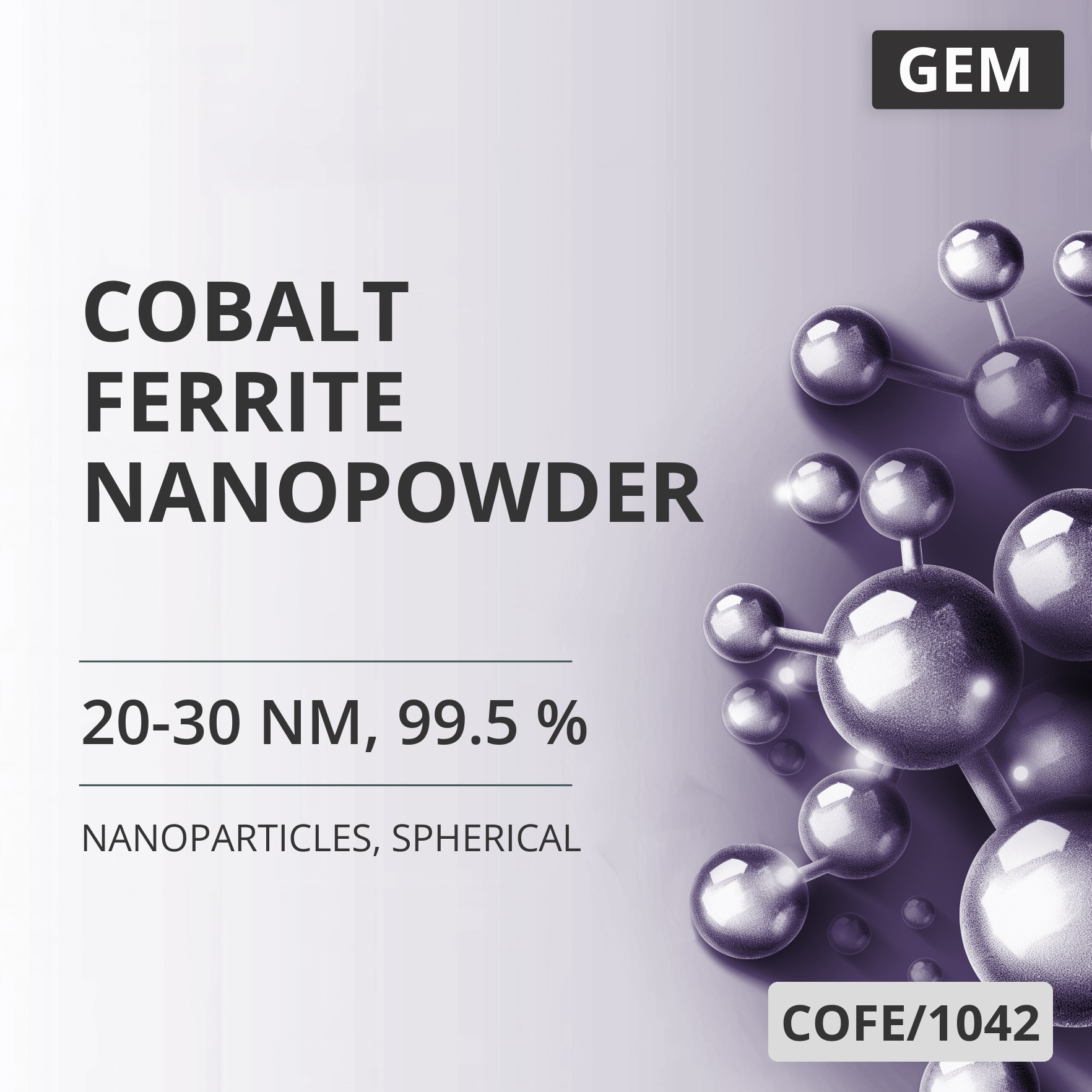Cobalt Ferrite Nanopowder, 20-30 nm, 99.5 %, Spherical (COFE/1042)