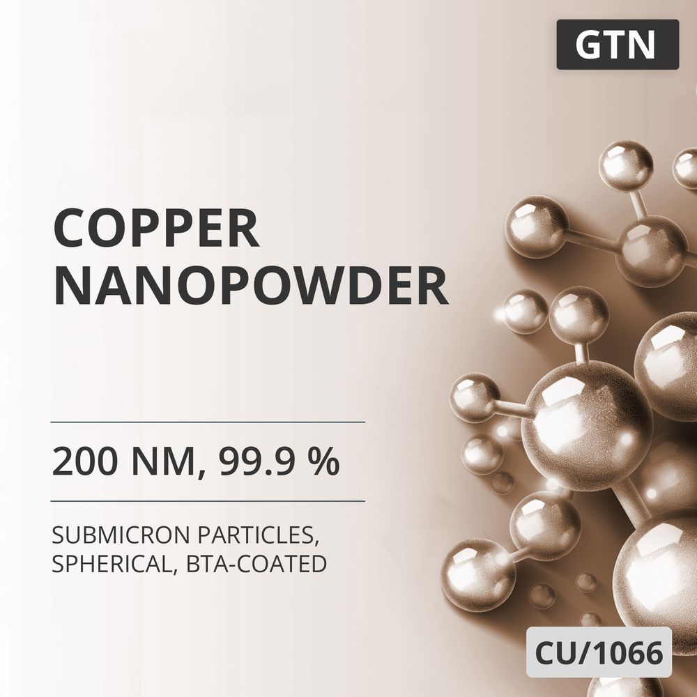 Copper Nanopowder, 200 nm, 99.9 %, Spherical, BTA-Coated (CU/1066)