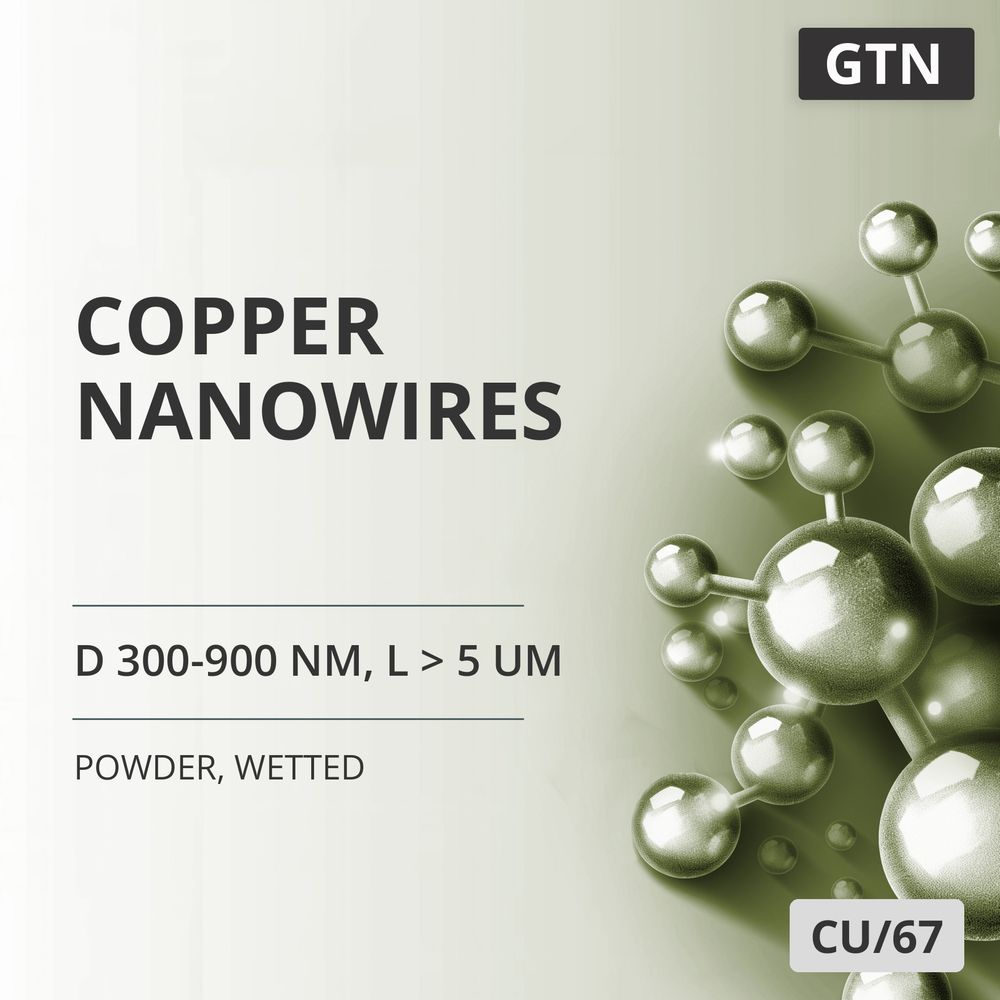 Copper Nanowires, D 300-900 nm, L > 5 um, 99.9 %, Wetted (CU/67)