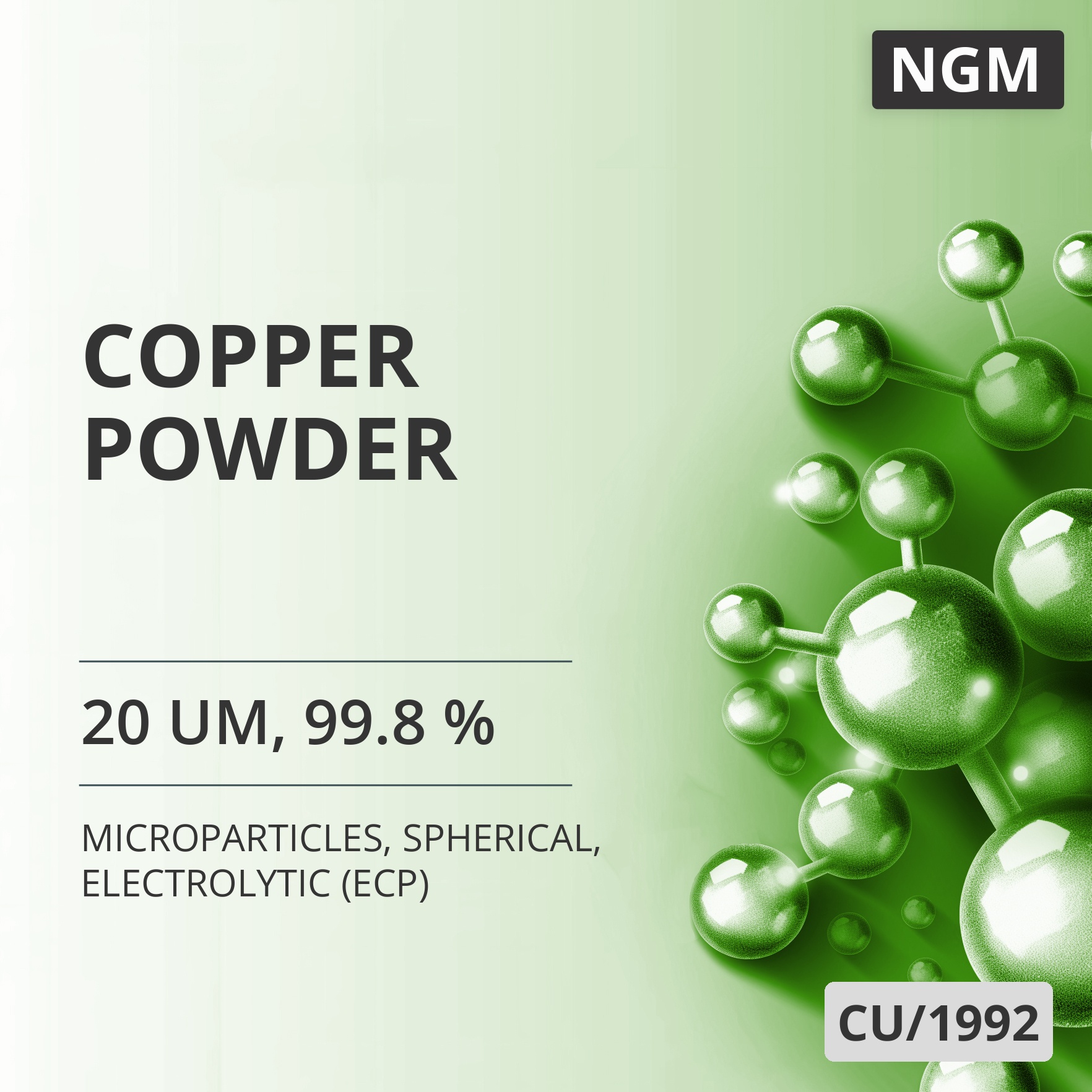 Copper Powder, 20 um, 99.8 %, Spherical, Electrolytic (ECP) (CU/1992)
