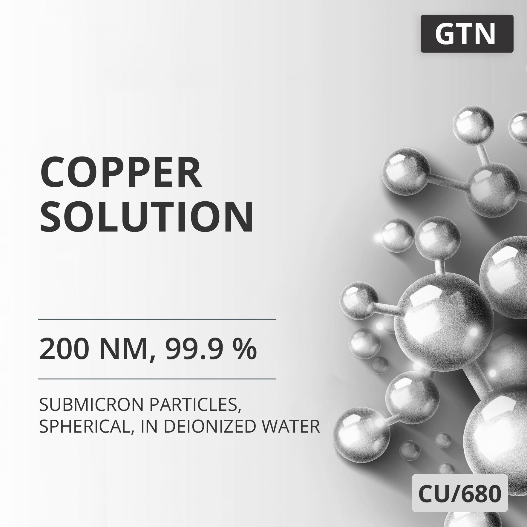 Copper Solution, 200 nm, 99.9 %, Spherical, in Deionized Water (CU/680)