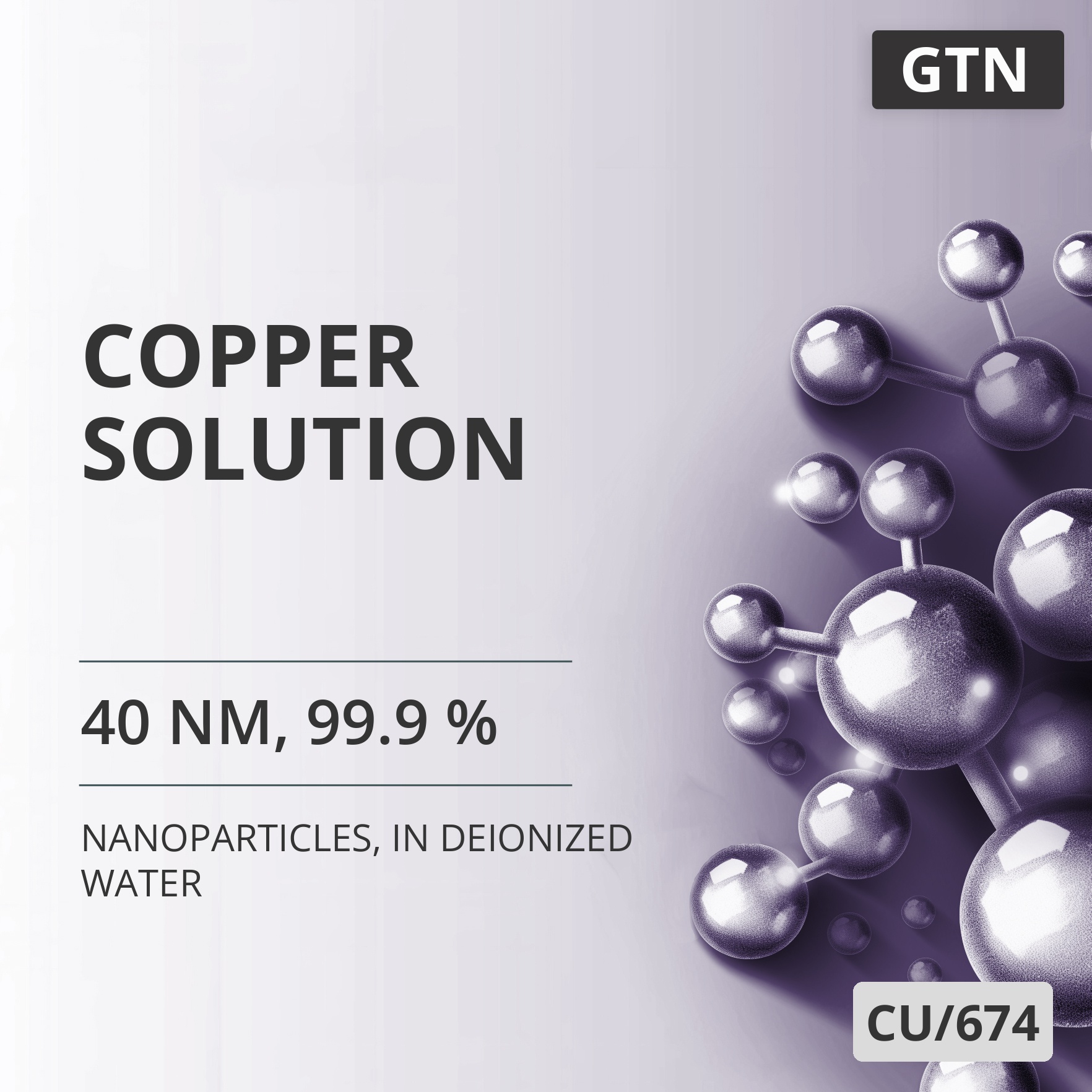 Copper Solution, 40 nm, 99.9 %, in Deionized Water (CU/674)