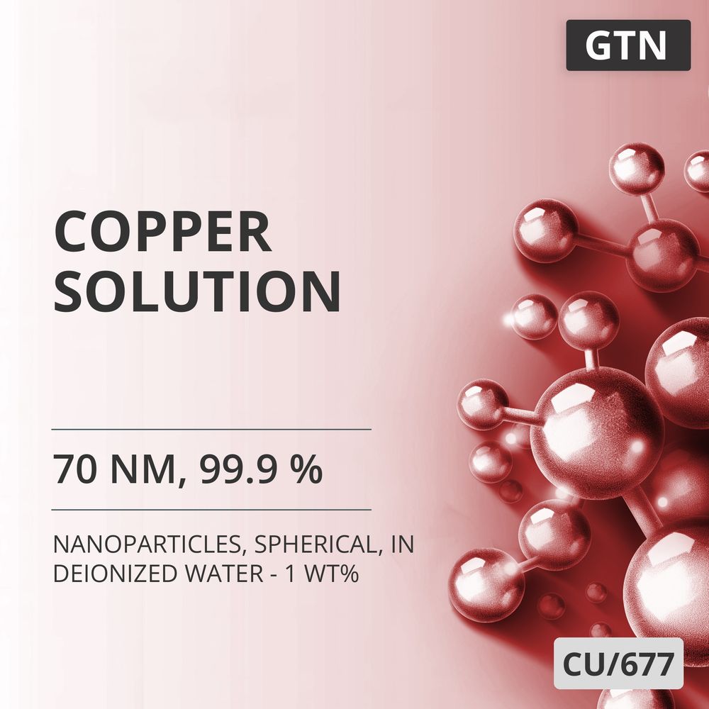 Copper Solution, 70 nm, 99.9 %, Spherical, in Deionized Water - 1 wt% (CU/677)