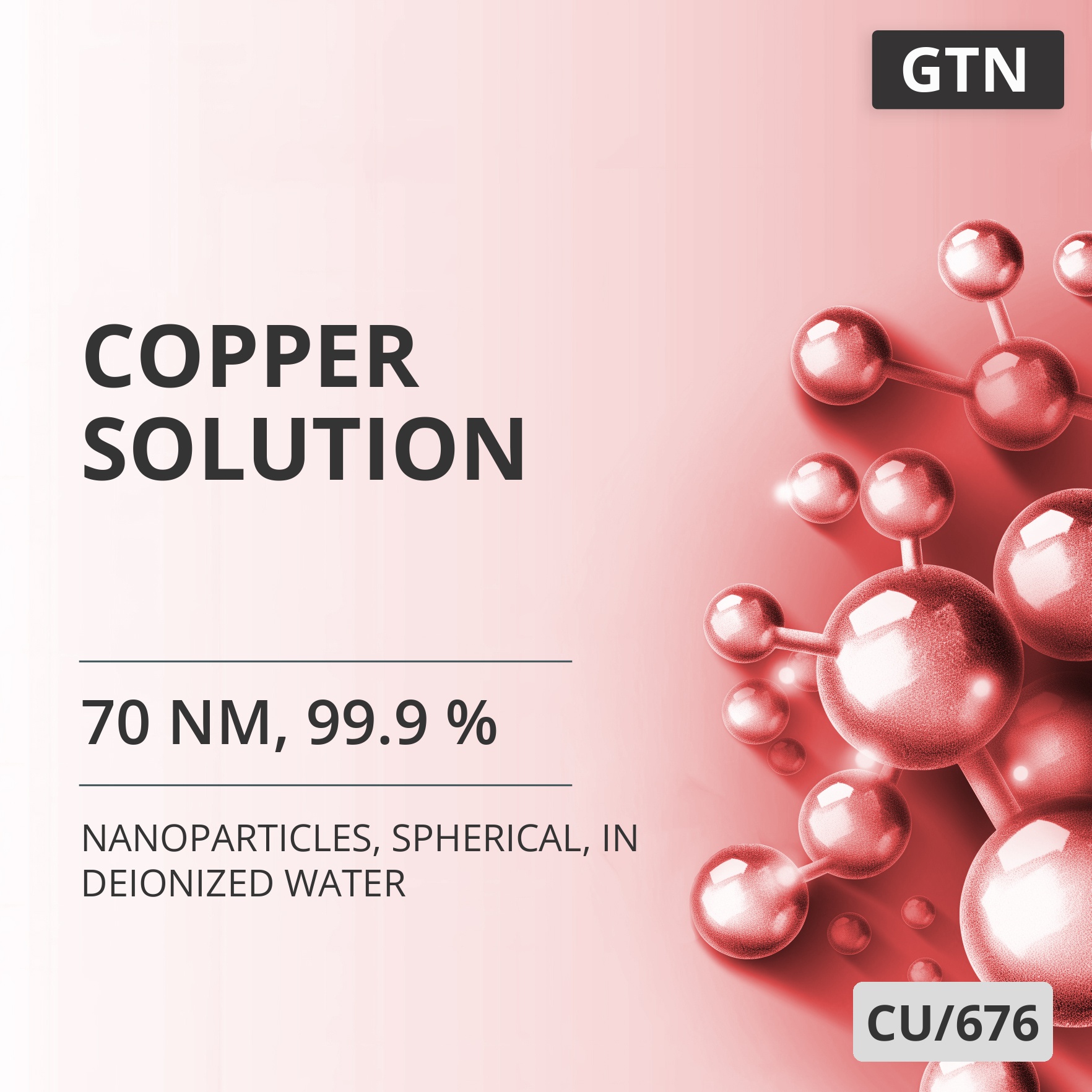 Copper Solution, 70 nm, 99.9 %, Spherical, in Deionized Water (CU/676)