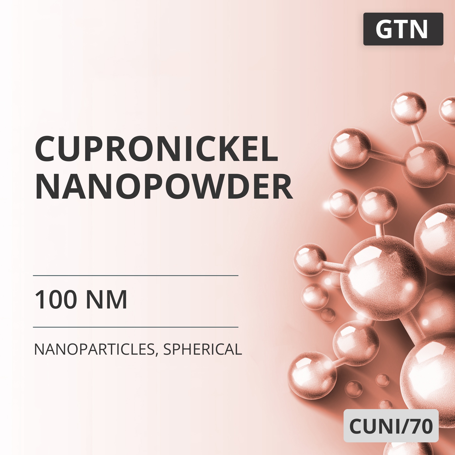 Cupronickel Nanopowder, 100 nm, Spherical (CUNI/70)