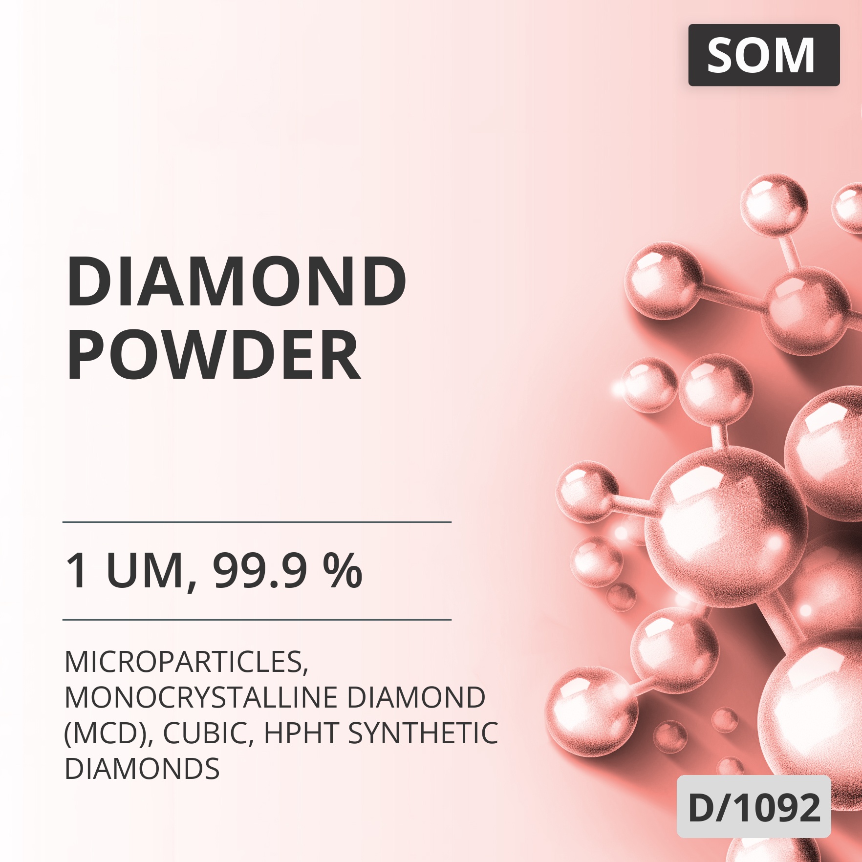 Diamond Powder, 1 um, 99.9 %, Monocrystalline Diamond (MCD), Cubic, HPHT Synthetic Diamonds (D/1092)