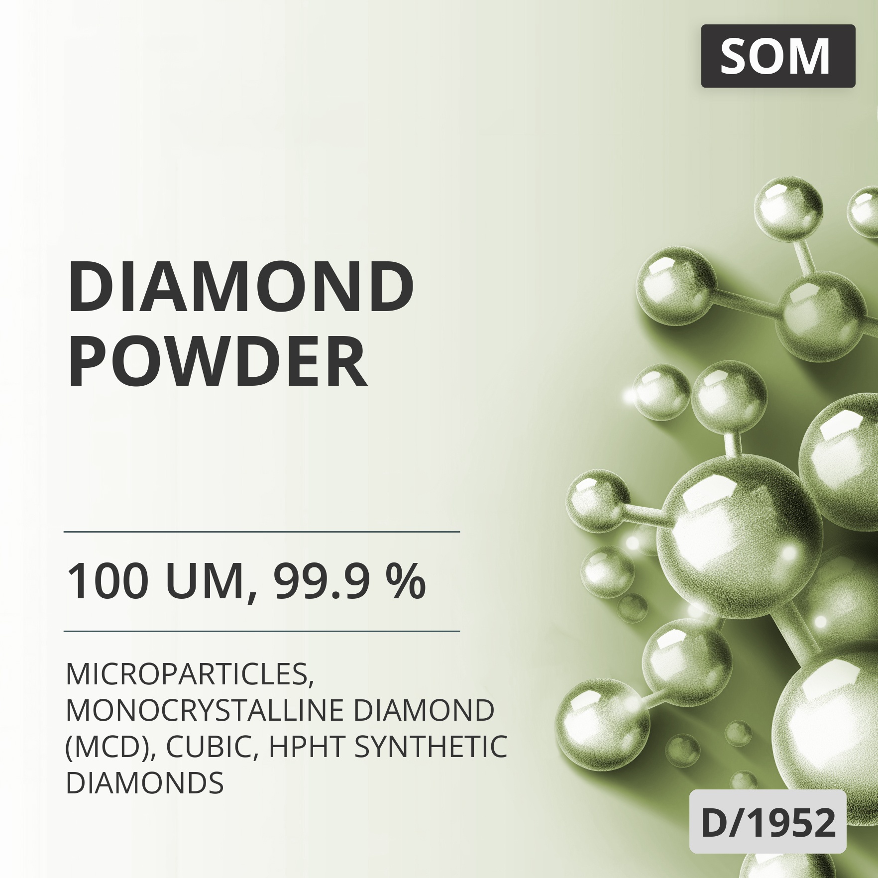 Diamond Powder, 100 um, 99.9 %, Monocrystalline Diamond (MCD), Cubic, HPHT Synthetic Diamonds (D/1952)