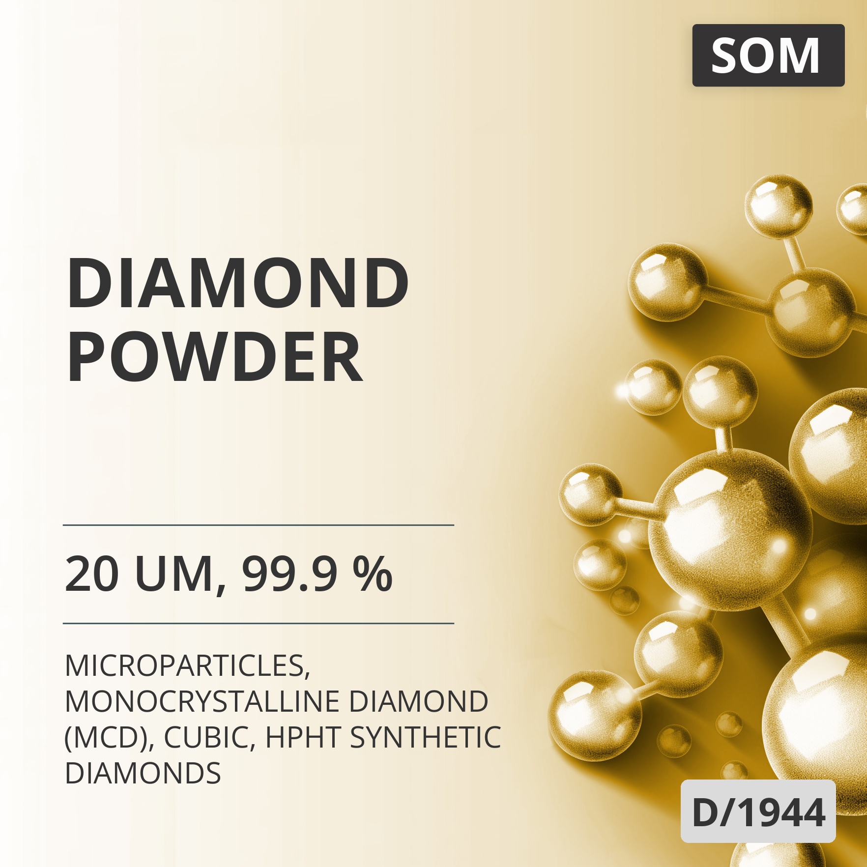 Diamond Powder, 20 um, 99.9 %, Monocrystalline Diamond (MCD), Cubic, HPHT Synthetic Diamonds (D/1944)