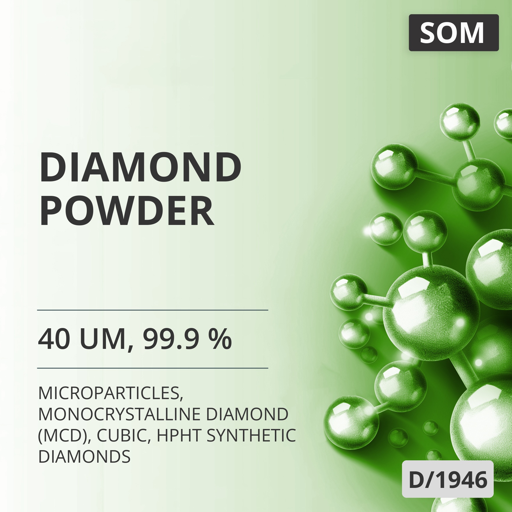 Diamond Powder, 40 um, 99.9 %, Monocrystalline Diamond (MCD), Cubic, HPHT Synthetic Diamonds (D/1946)