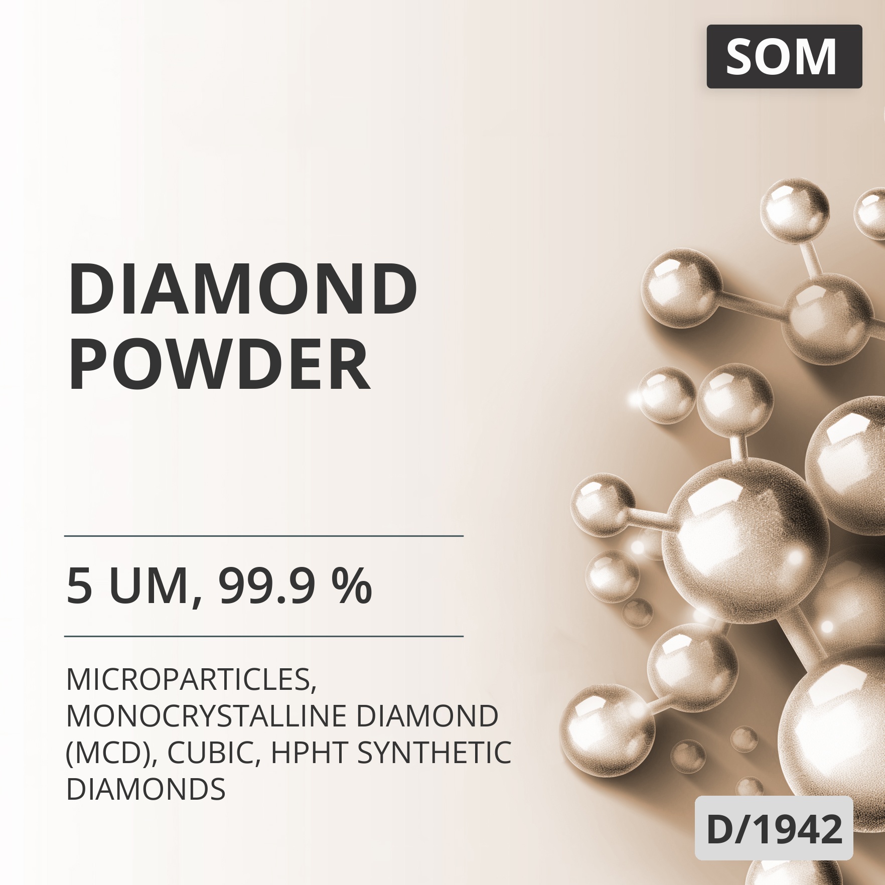 Diamond Powder, 5 um, 99.9 %, Monocrystalline Diamond (MCD), Cubic, HPHT Synthetic Diamonds (D/1942)