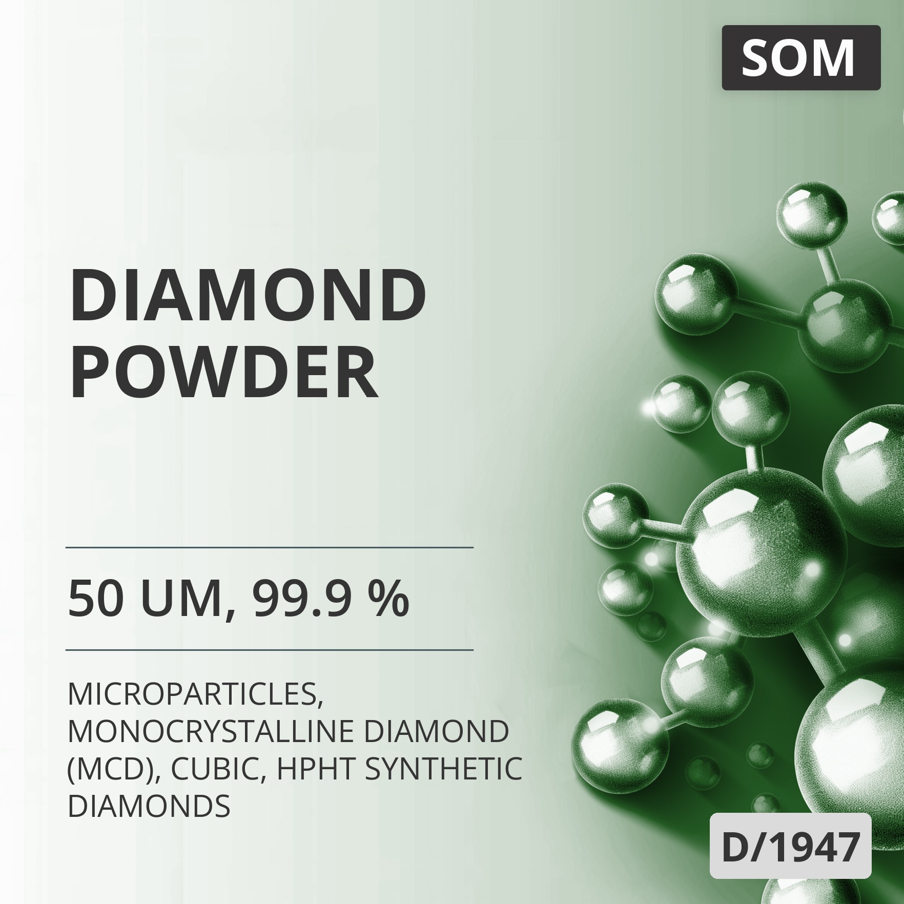 Diamond Powder, 50 um, 99.9 %, Monocrystalline Diamond (MCD), Cubic, HPHT Synthetic Diamonds (D/1947)