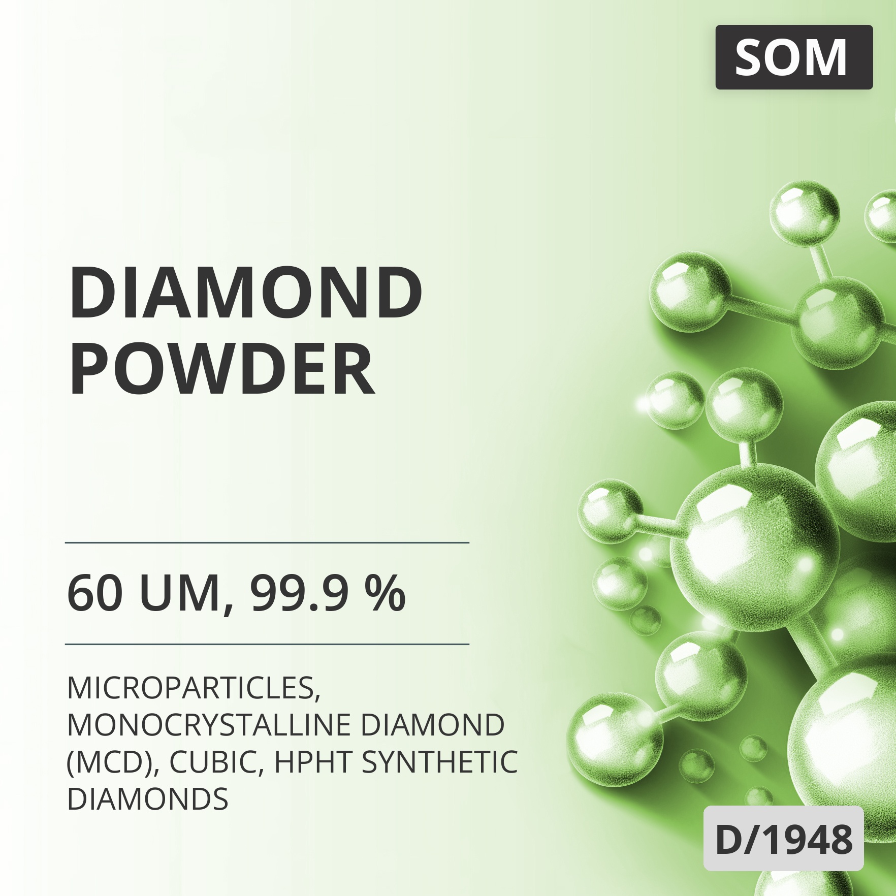 Diamond Powder, 60 um, 99.9 %, Monocrystalline Diamond (MCD), Cubic, HPHT Synthetic Diamonds (D/1948)