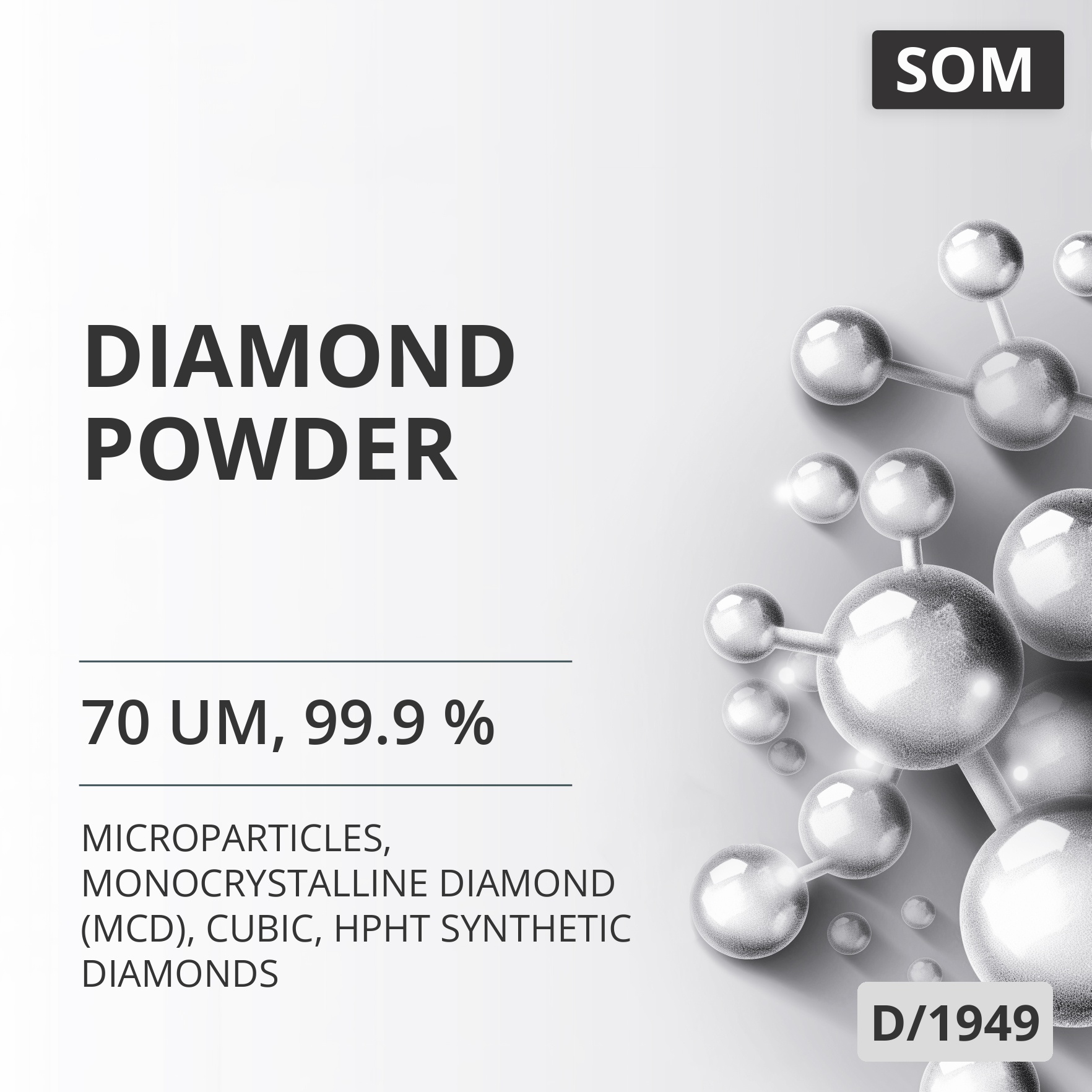 Diamond Powder, 70 um, 99.9 %, Monocrystalline Diamond (MCD), Cubic, HPHT Synthetic Diamonds (D/1949)