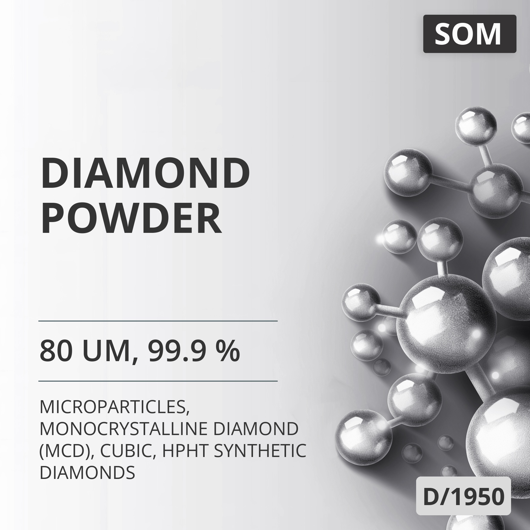 Diamond Powder, 80 um, 99.9 %, Monocrystalline Diamond (MCD), Cubic, HPHT Synthetic Diamonds (D/1950)