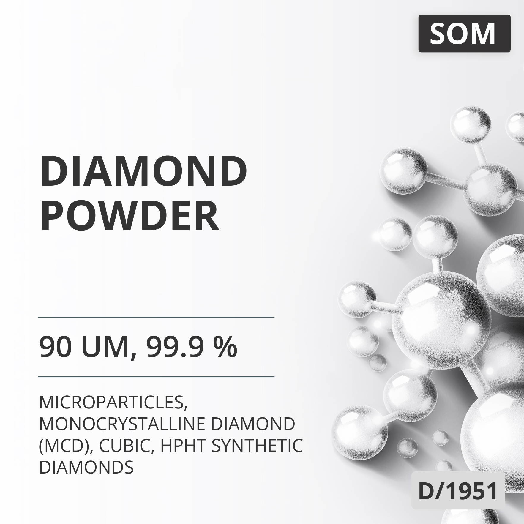 Diamond Powder, 90 um, 99.9 %, Monocrystalline Diamond (MCD), Cubic, HPHT Synthetic Diamonds (D/1951)