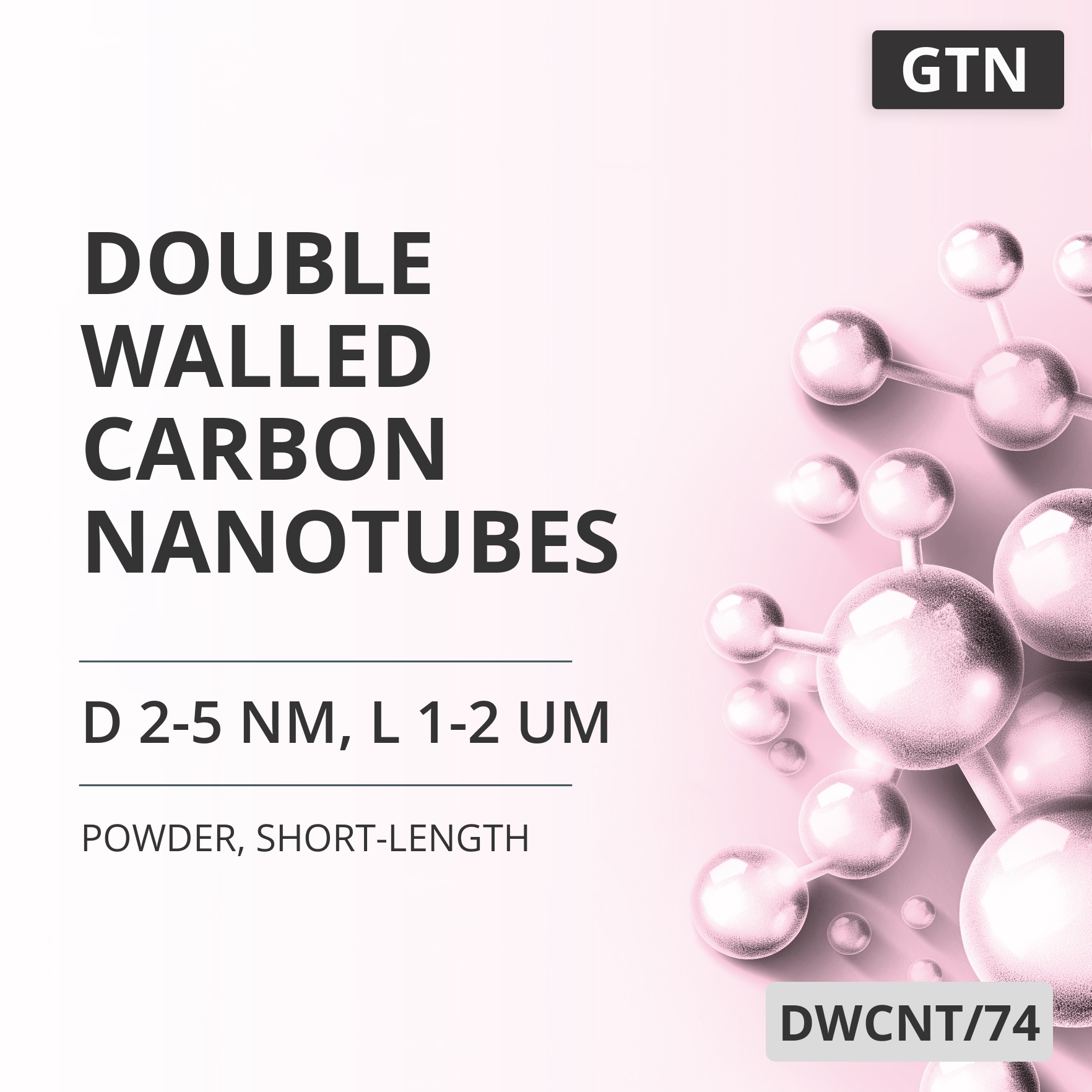 Double-Walled Carbon Nanotubes, D 2-5 nm, L 1-2 um, Short-Length (DWCNT/74)
