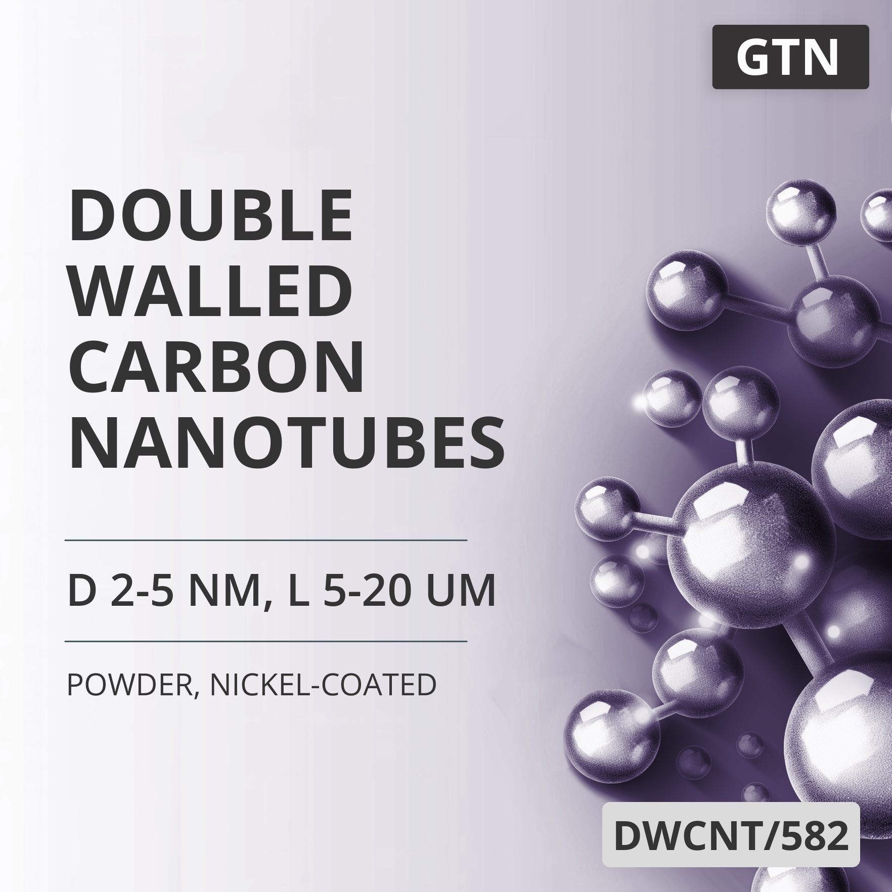 Double-Walled Carbon Nanotubes, D 2-5 nm, L 5-20 um, Nickel-Coated (DWCNT/582)