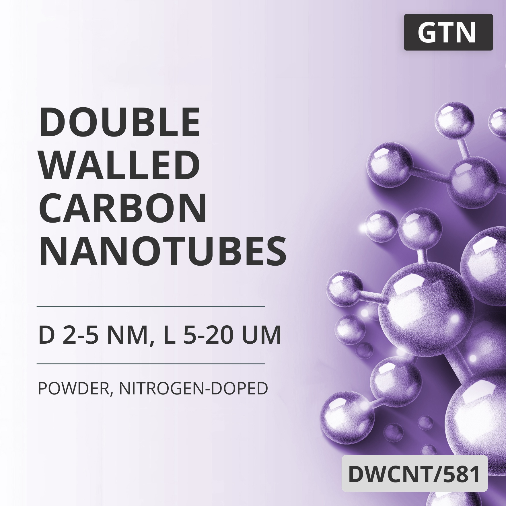 Double-Walled Carbon Nanotubes, D 2-5 nm, L 5-20 um, Nitrogen-Doped (DWCNT/581)