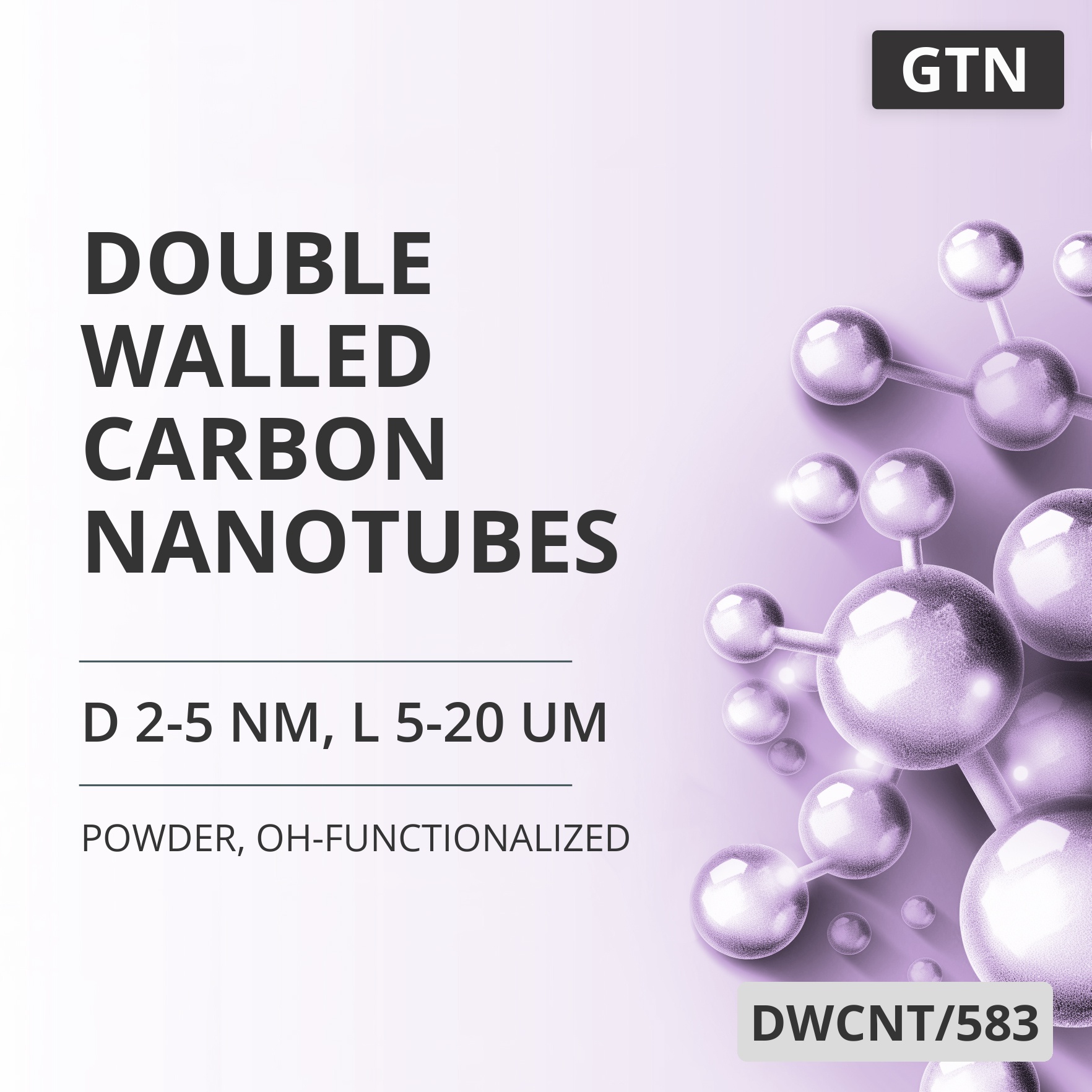 Double-Walled Carbon Nanotubes, D 2-5 nm, L 5-20 um, OH-Functionalized (DWCNT/583)